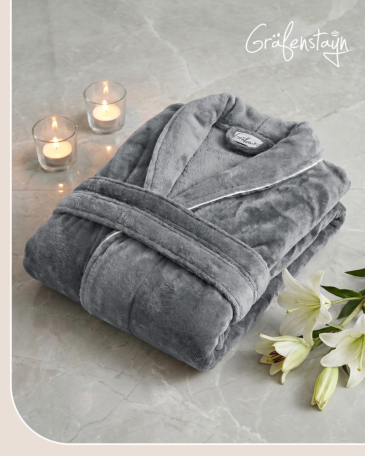 Gräfenstayn Damenbademantel Bademantel Damen flauschig Kapuze Kuschelfleece leicht kurz, warm & kuschelig, Knielang, Fronttaschen, Gürtel, S-XXL – Bild 2 von 5