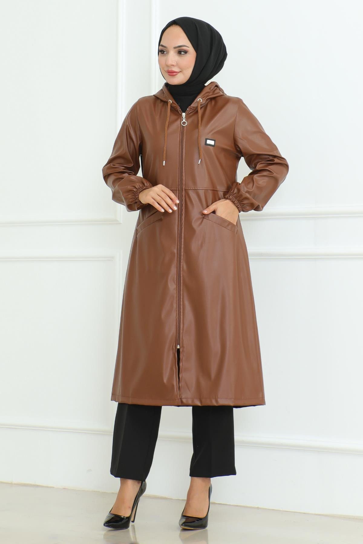 MODAMİHRAM Maxikleid Leder Detailmantel Tan 19213 günstig online kaufen