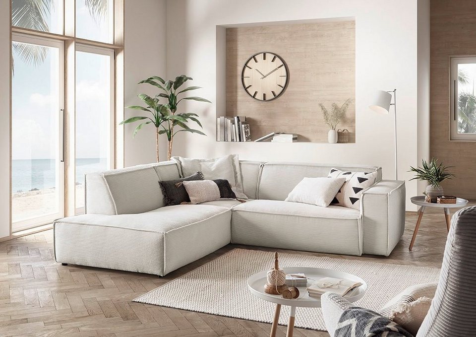 3C Candy Ecksofa Matteo, mit auffälliger Kedernaht, Cord-Bezug,  Lounge-Charakter