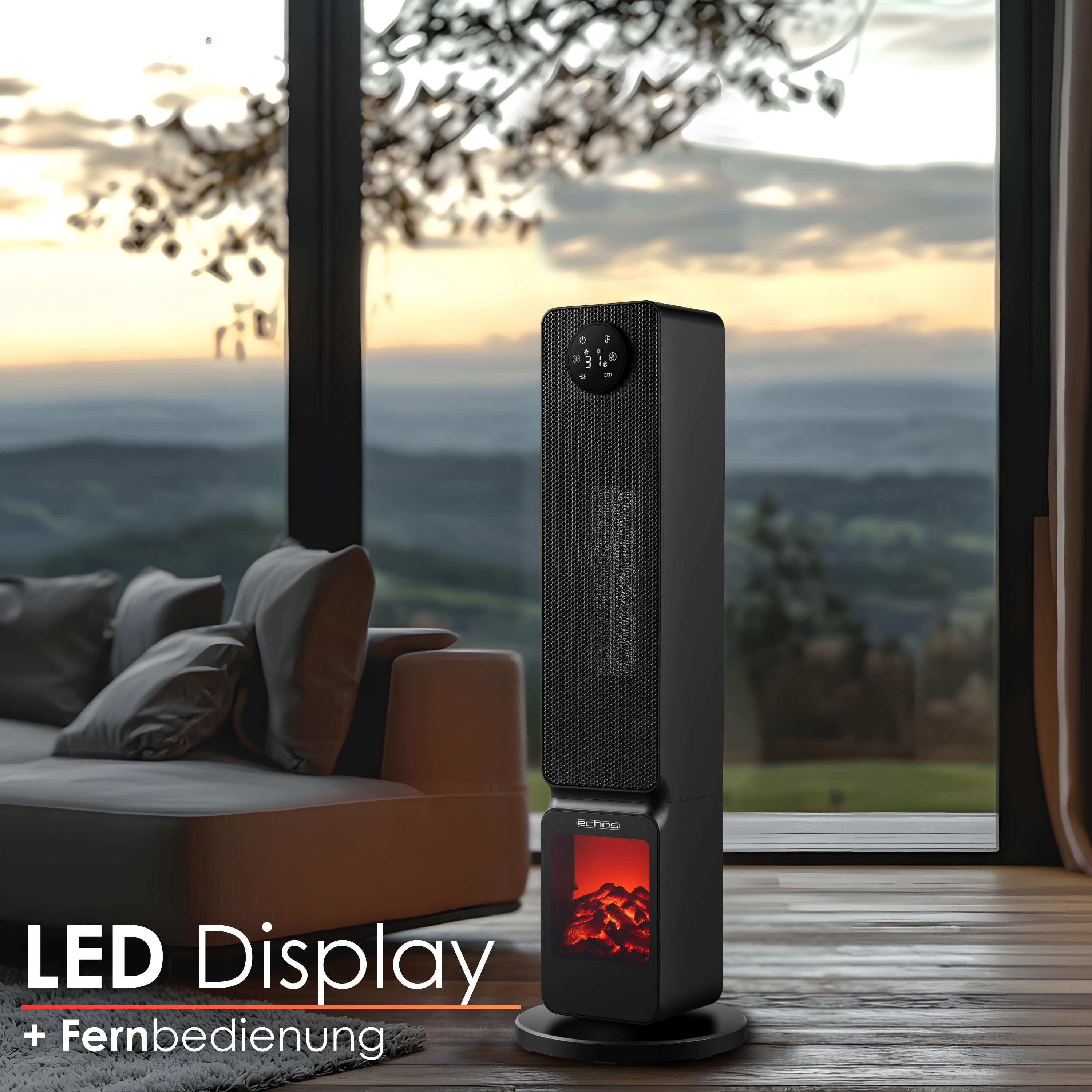 echos Keramikheizlüfter mit WiFi Eco-1202, 2000 W, Automatische Oszillation, Smart Life/Tuya App, Fernbedienung, Display