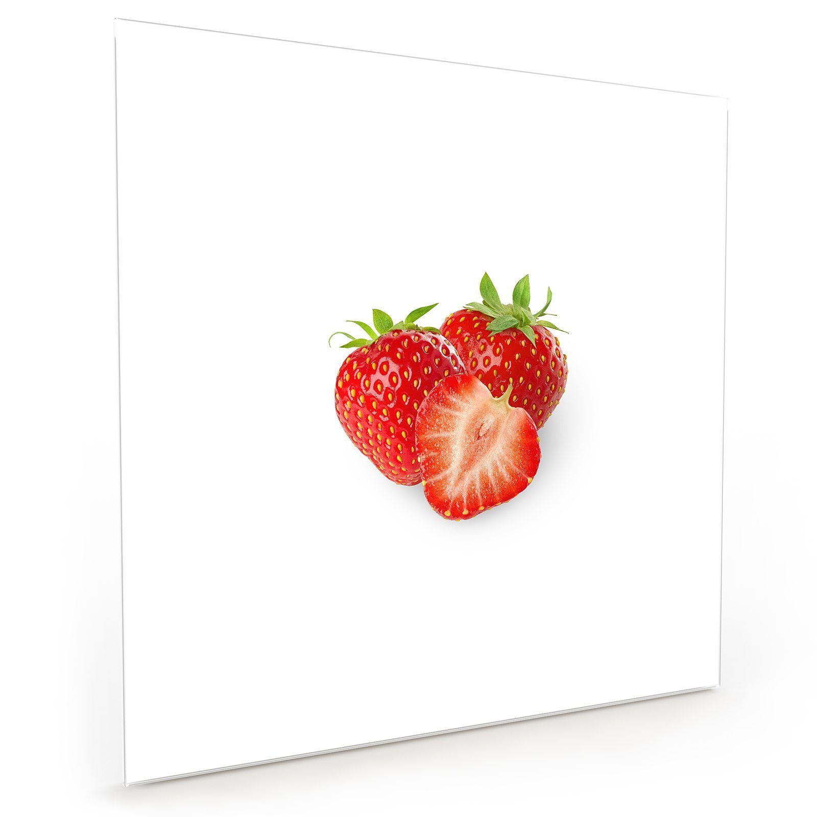 Primedeco Küchenrückwand Spritzschutz Glas Schöne Erdbeeren