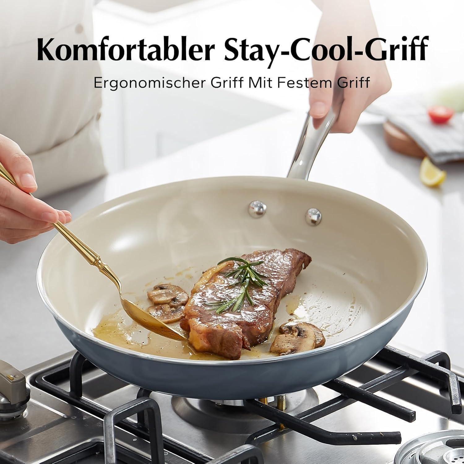 LuxusKollektion Pfannen-Set Keramik Pfannenset Induktion Antihaft 20/24/28 cm Blau