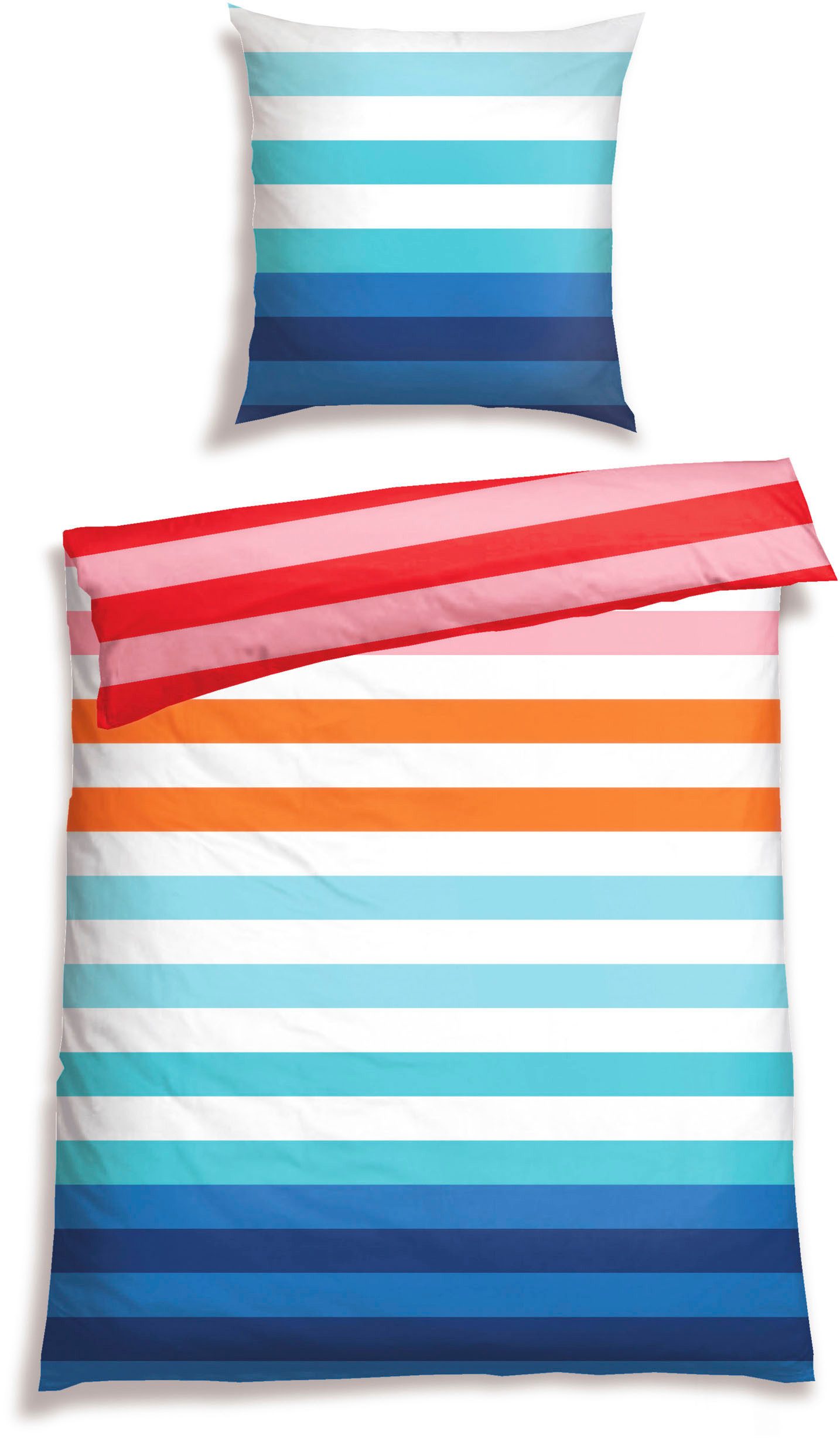 Schiesser Bettwäsche Happy Stripe aus weicher Baumwolle und jeder Menge bunter Streifen, Renforcé, 2 teilig, MADE IN GREEN by OEKO-TEX®