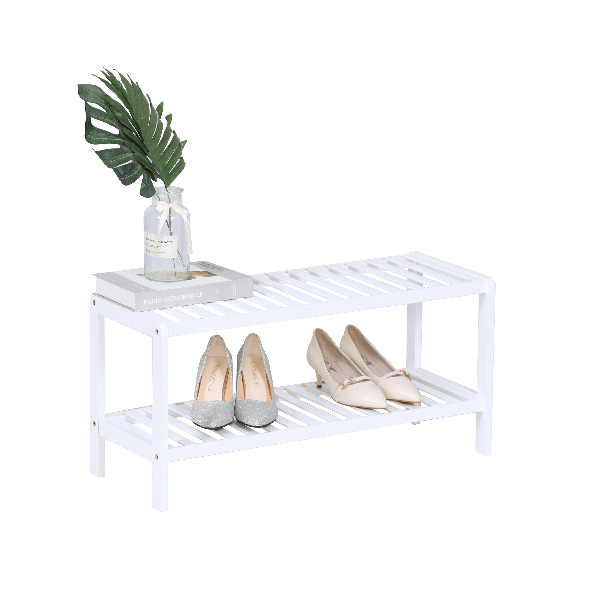 relaxdays Schuhregal Weißes Schuhregal aus Bambus, 1-tlg., 2