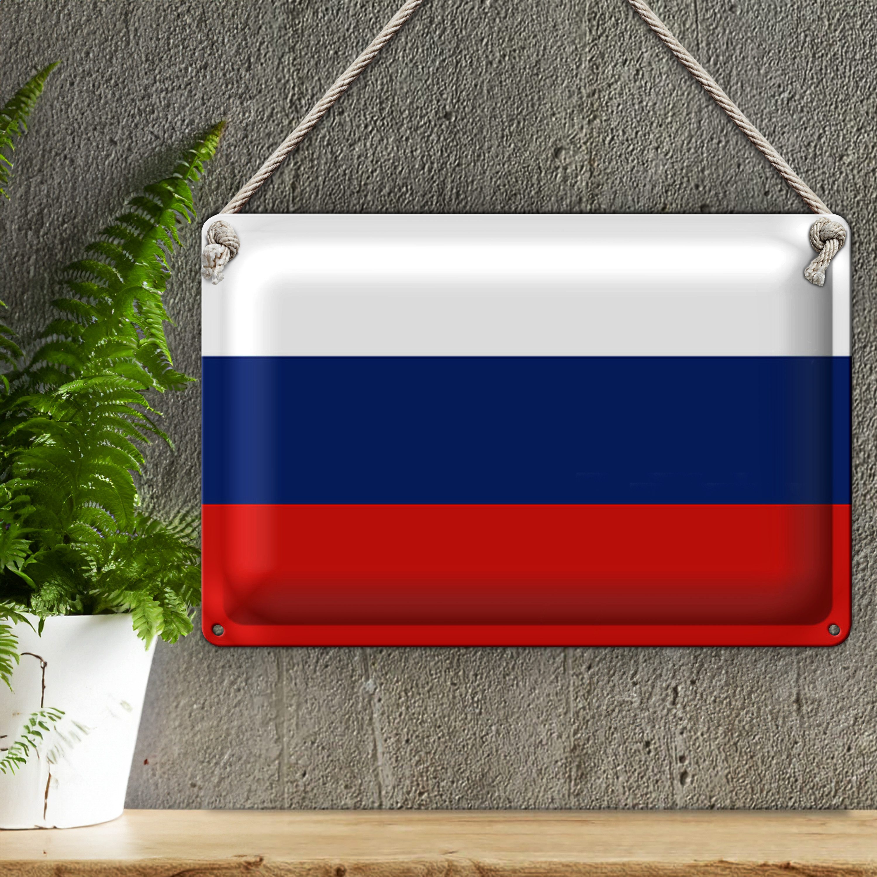 Roomando Metallschild Blechschild Flagge Russland 30x20cm Flag of Russia