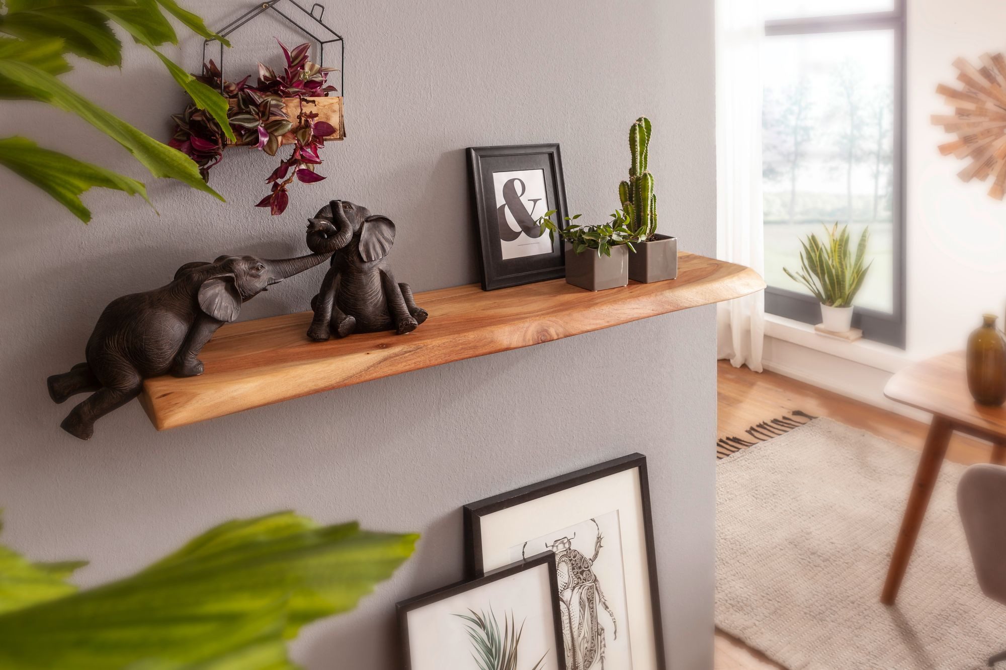 FINEBUY Wandregal Baumkante Akazie Holz Design Schweberegal Regal Massiv Na günstig online kaufen