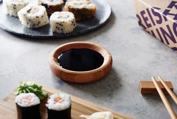 Reishunger Geschirr-Set Reishunger Sushi Servier Set (8-tlg), Bambus, Für zwei Personen - Pro Person ein Servierbrettchen, edle Essstäbchen, Sushi Saucenschale und Stäbchenbank