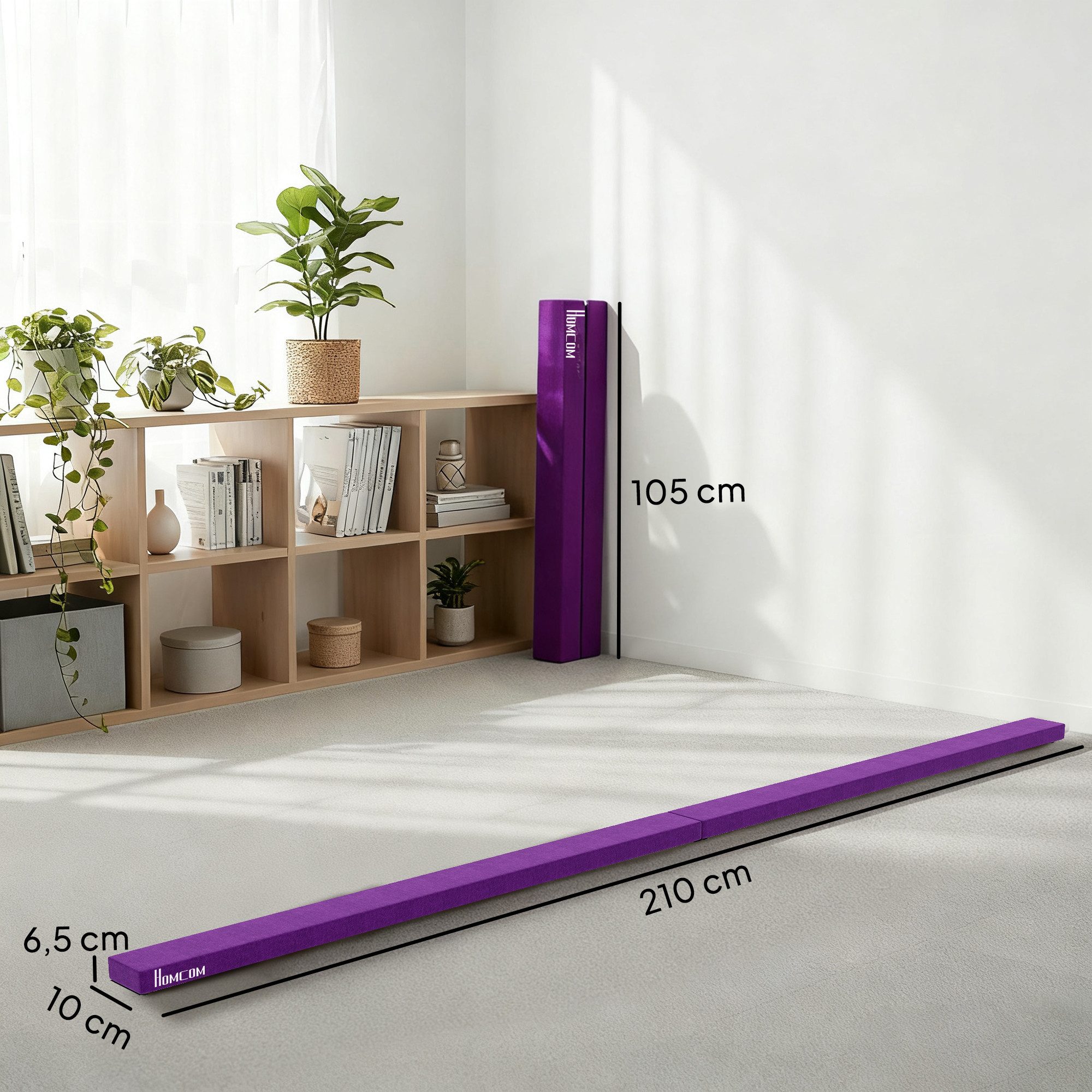 HOMCOM Balancetrainer 210 cm Schwebebalken klappbar Turnbalken Indoor Outdoor, bis 120 kg, 210 x 10 x 6,5 cm, Violett