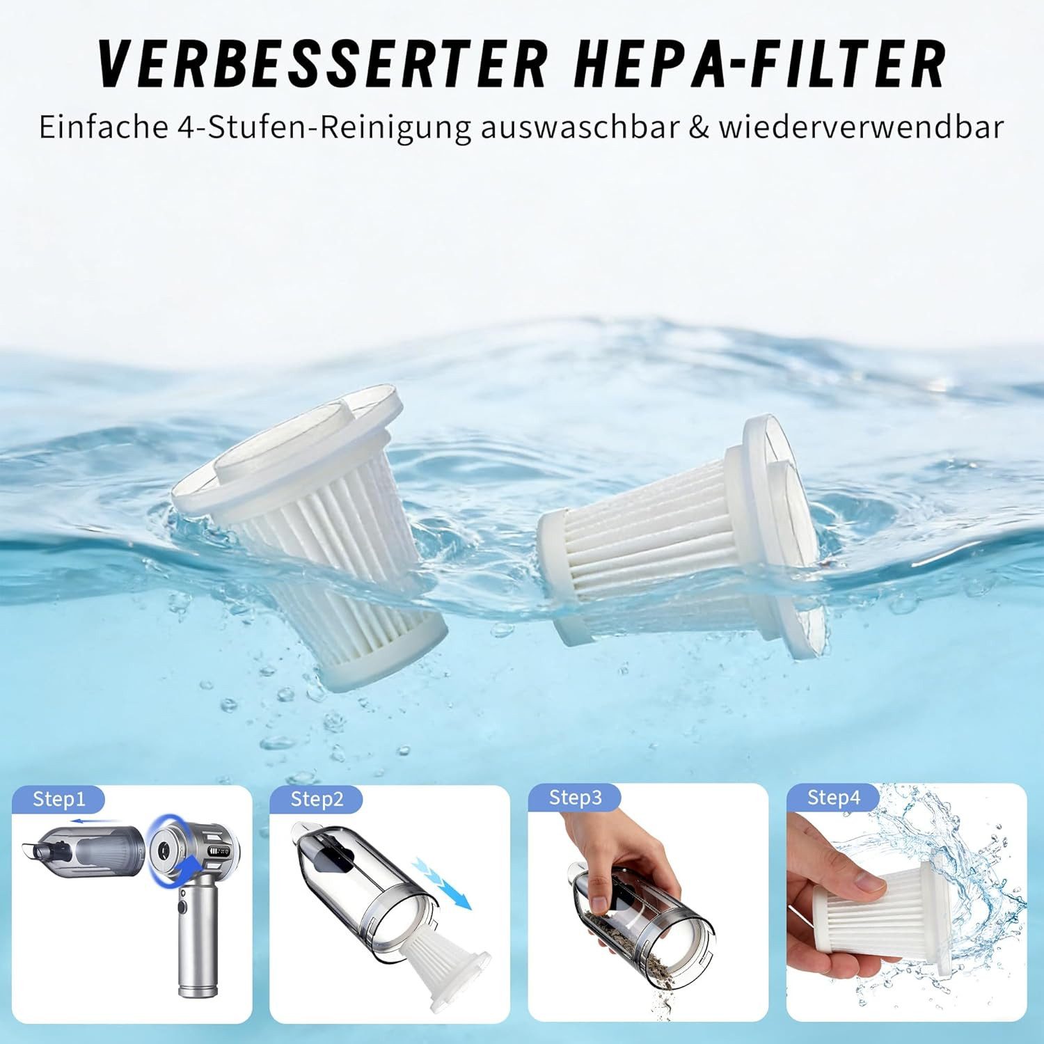 ZMH Handstaubsauger Akku-Handstaubsauger 17000Pa Stark 4 in 1 mit Bürstenloser Motor, beutellos