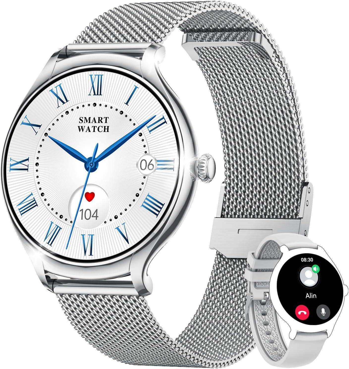 Motsfit Smartwatch (3,3 cm, android ios), Damen Smartwatch mit 1.32" AMOLED Display, Bluetooth Anruf