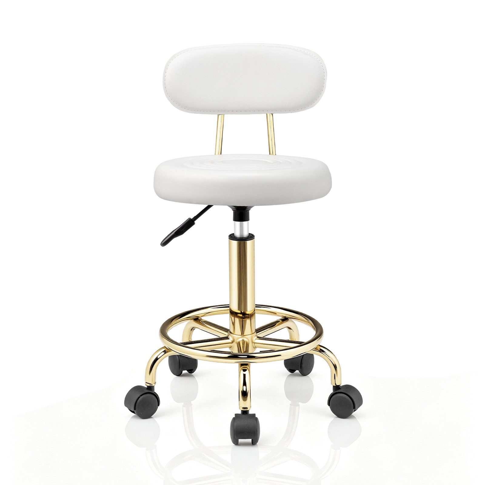 VINGLI Drehhocker Rollhocker Bürohocker Hocker für Salon, Tattoo-Studio, Büro, Zuhause, Höhenverstellbar 47-61,5 cm, mit Lehne Abnehmbar, 360 ° Drehbar