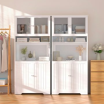 TWSOUL Küchenbuffet Küchenschrank, Vitrinenschrank, 88,5x38,5x190cm, Weiß