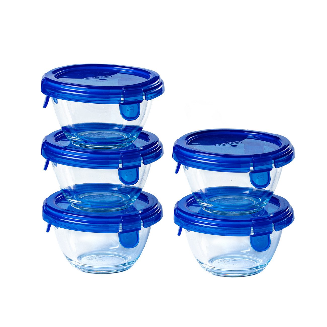 PYREX Frischhaltedose Cook&Go - Bundle aus 5 runden luft- und tropfdichten Frischhaltedosen, (Set, 5er-Set, rund, ineinander stapelbar), Hitzebeständiges Glas, BPA-frei, luftdicht, für Babybrei geeignet