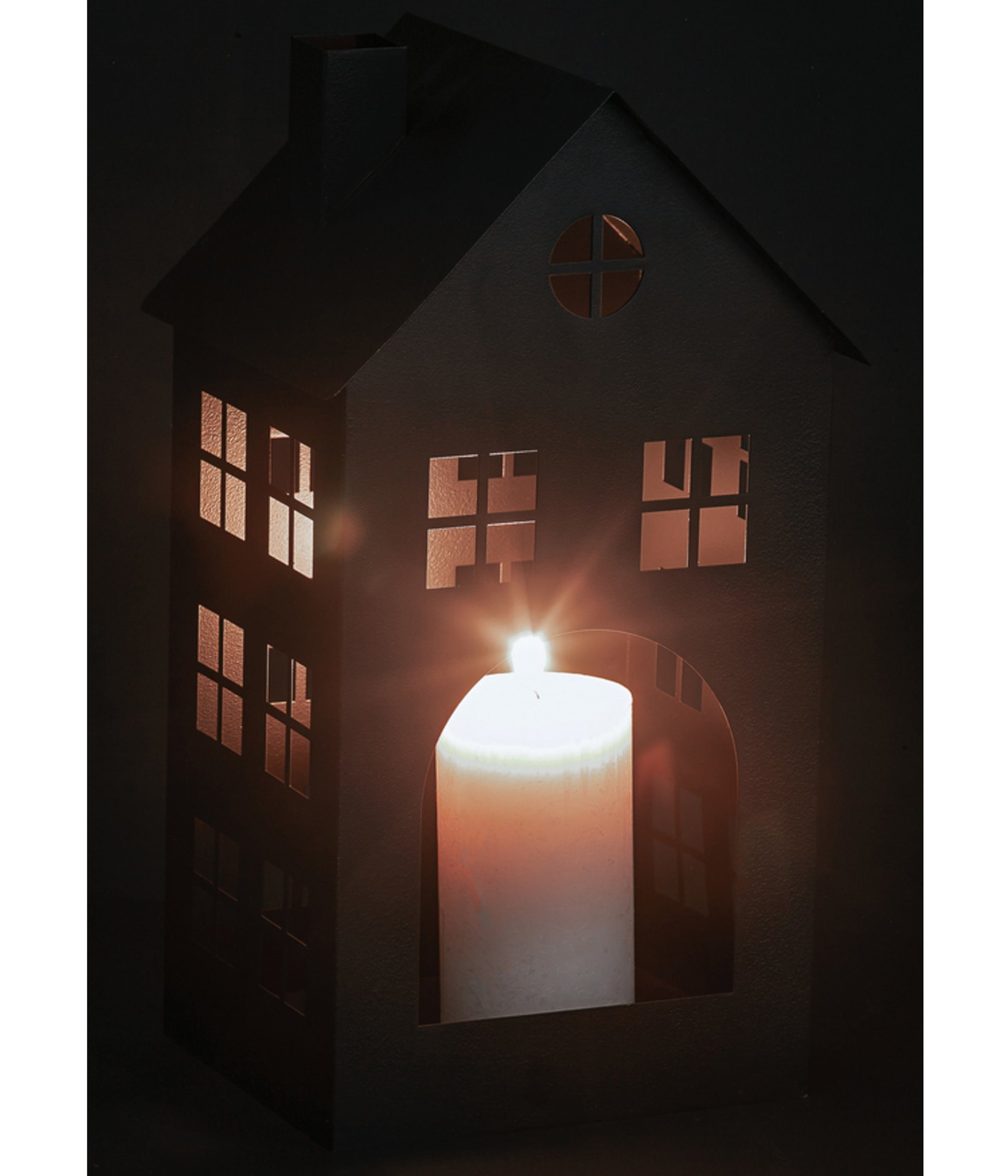schwarzem stimmungsvolles Metall-Haus Weihnachten, cm, 36 x x 17 Weihnachtsfigur Windlicht Dehner 20 Metall aus Laterne