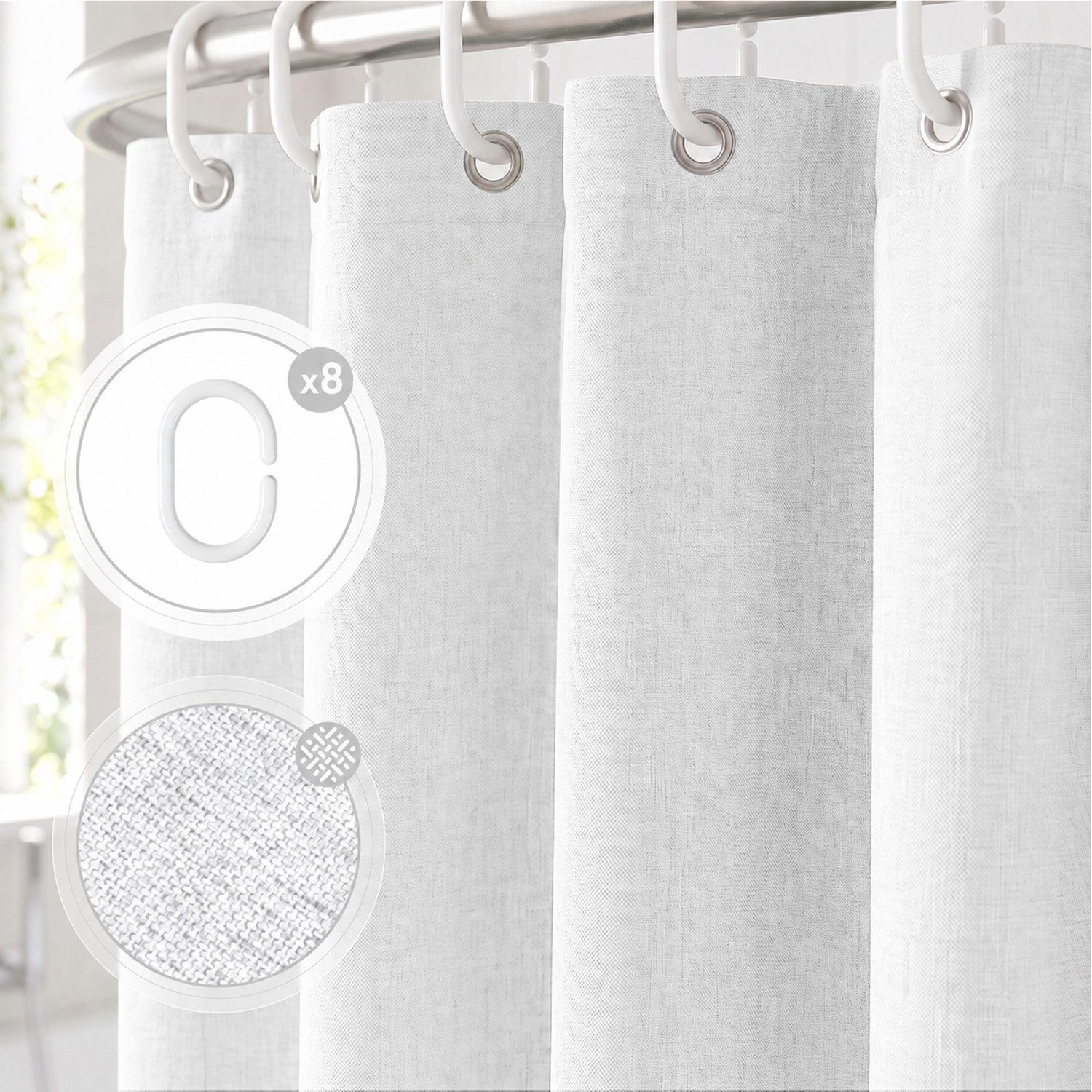 Sekey Duschvorhang Textil Duschvorhang Wannenvorhang Waschbar wasserabweisend mit Ringe Breite 90 cm (Packung, inkl. 8 Ringe), Badewannenvorh, 100% Polyester, L – Bild 2 von 5