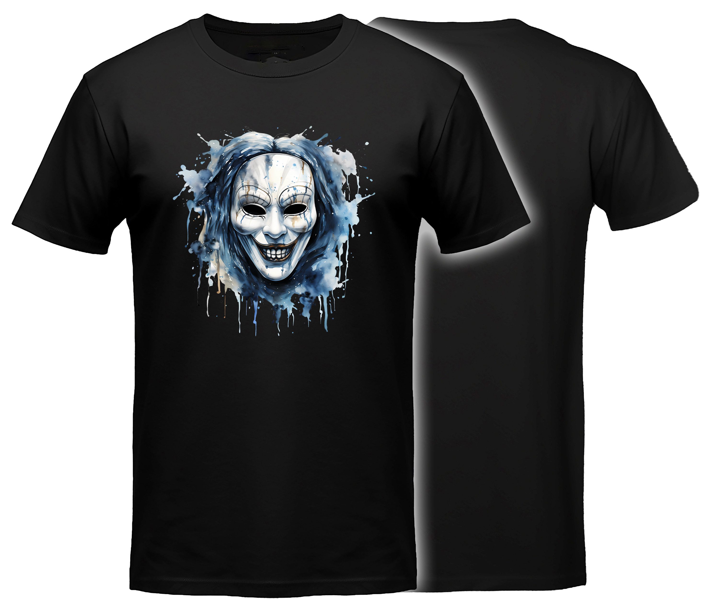 MyDesign24 T-Shirt Gothic kurzarm Shirt - düsteres Puppen Gesicht Halloween T-Shirt schwarz Regular Fit Gr.S i384