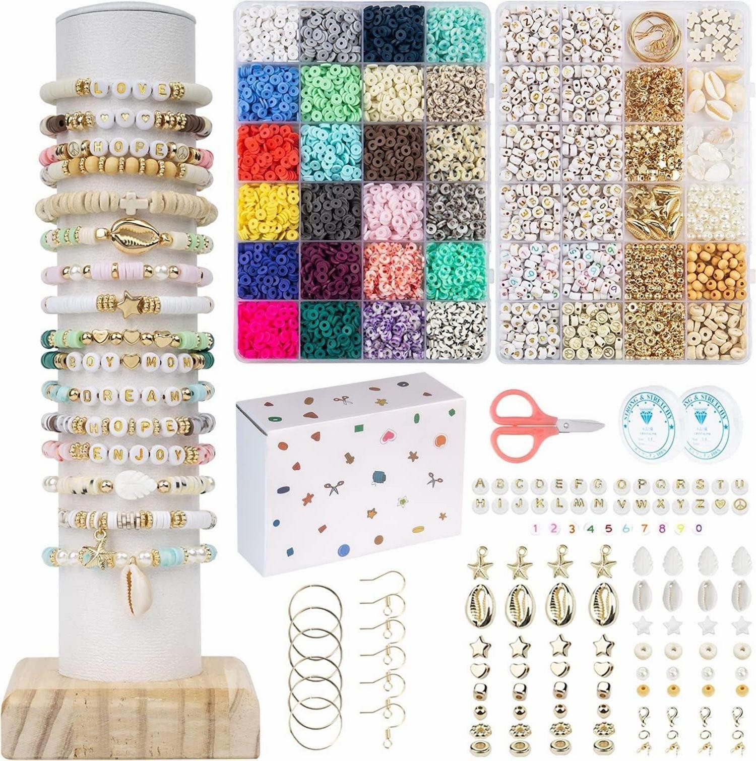 Ketten und Armband Set Perlen zum Auffädeln Set 8400+ Stück Clay Perlen für Armbänder