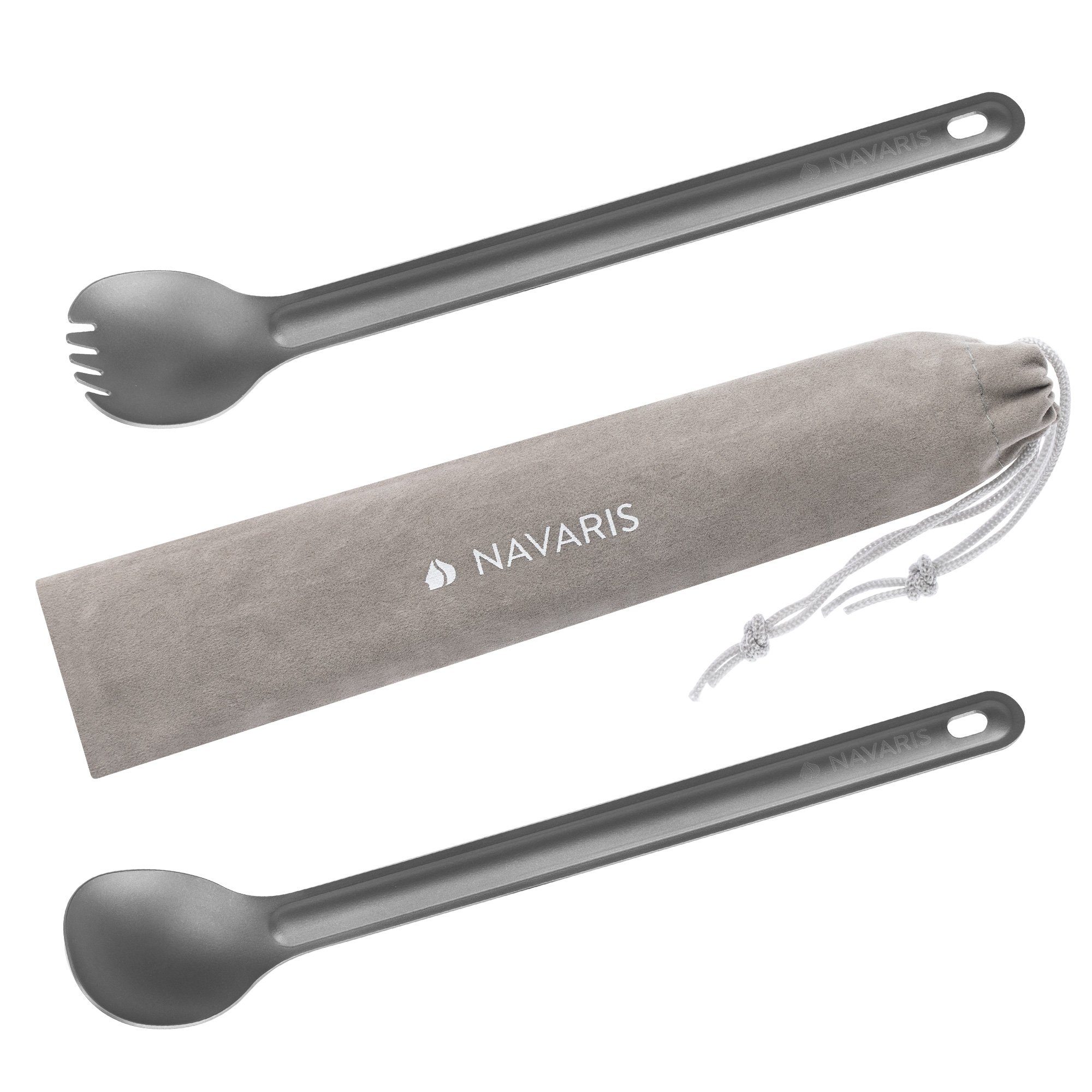 Besteck-Set -2er Set Titan Besteck - extra lang - Göffel Spork + Löffel + Tasche