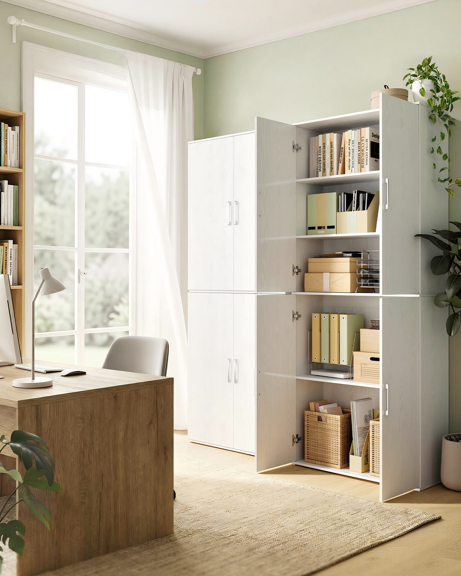 SONGMICS Aktenschrank Mehrzweckschrank, mit 5 Ablagen, Büroschrank, Aufbewahrungsschrank Kleiderschrank, mit Griffen, Holzspanplatte, 60/80 x 180 cm