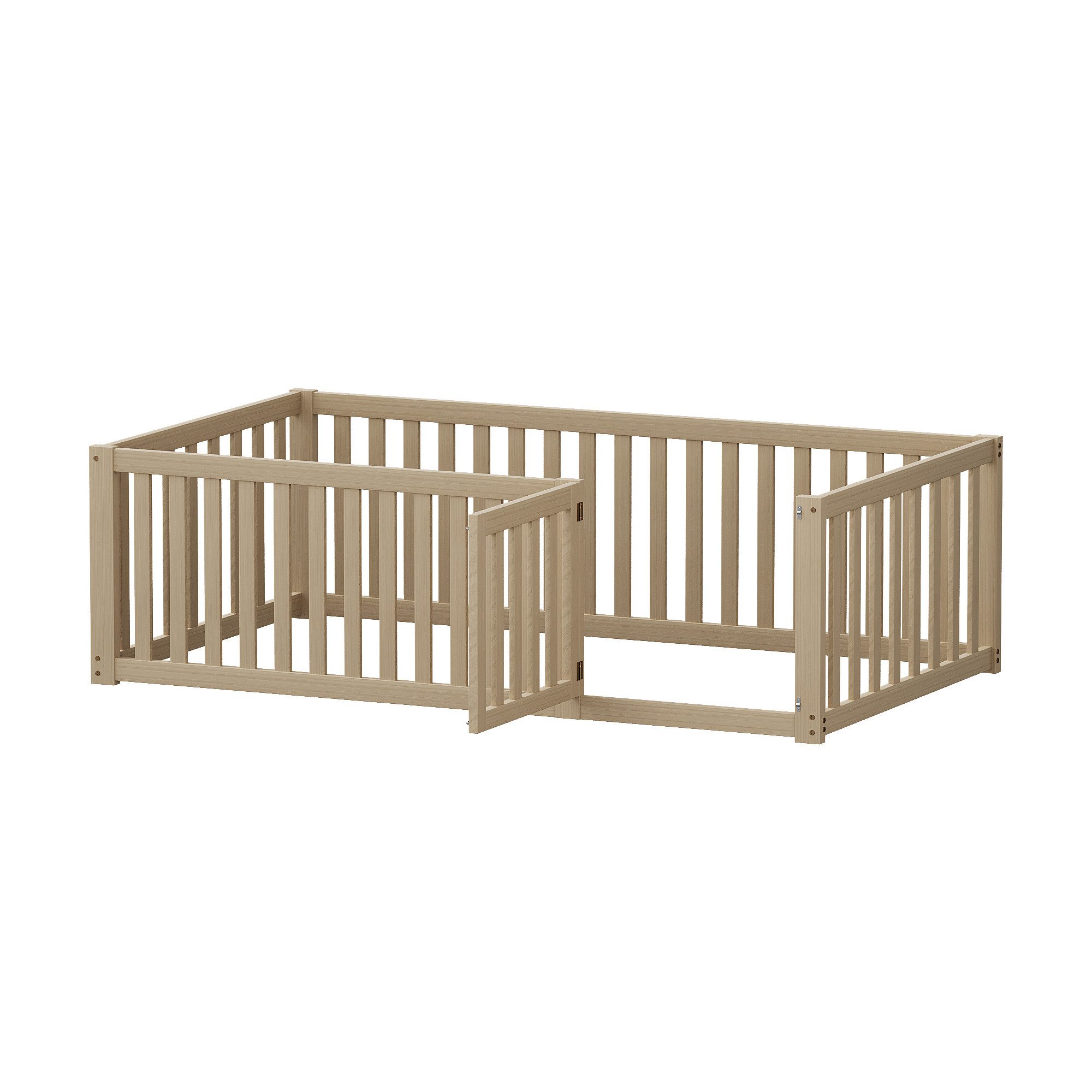 Rutaqian Einzelbett Kinderbett Bodenbett Einzelbett 90 x 200 cm, (1-tlg), Holzboden Bettrahmen mit Zaun und Tür