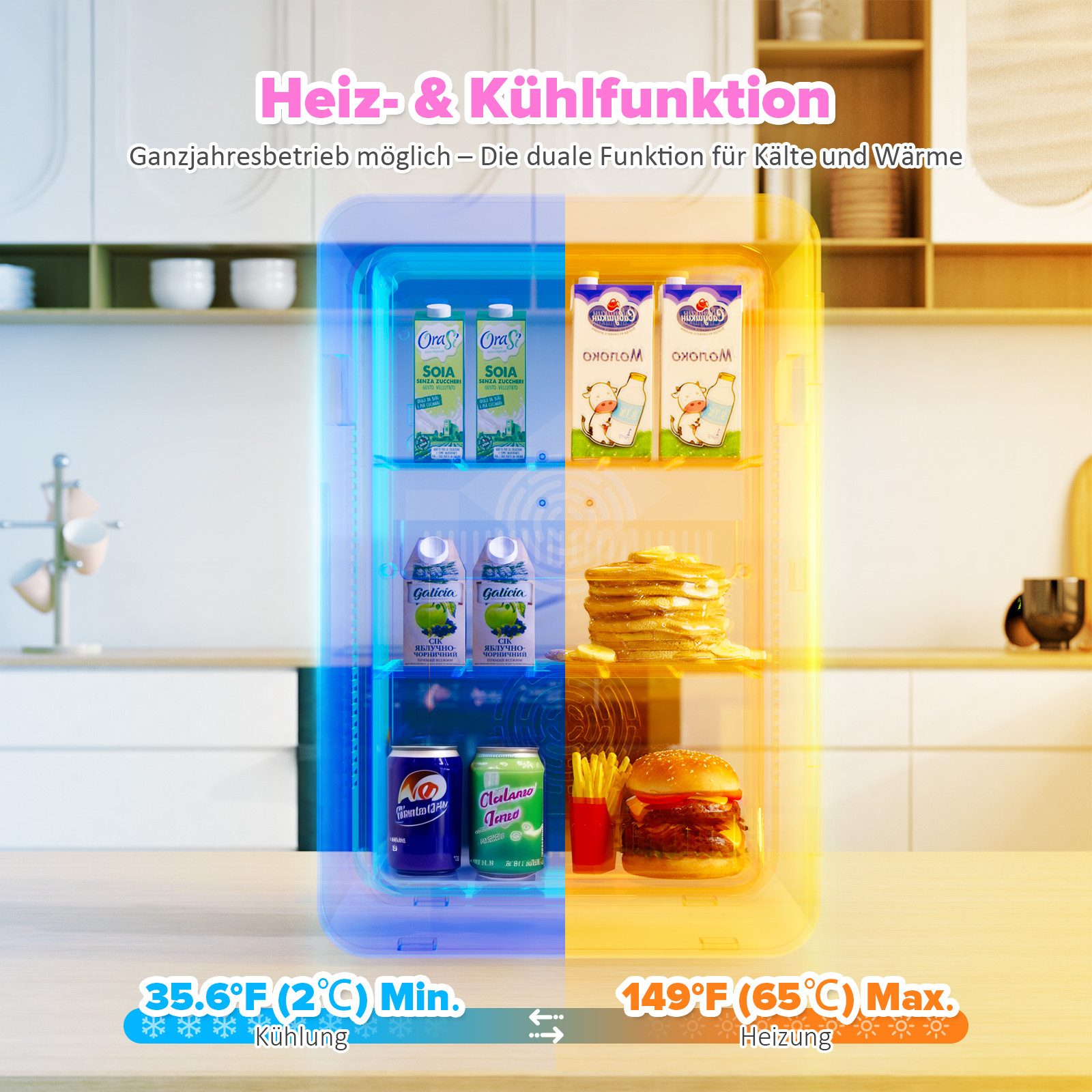 Rebonique Table Top Kühlschrank AQ-22L, 22L Mini Kühlschrank, Min: 17°C unter Umgebungstemperatur/Max: 65°C
