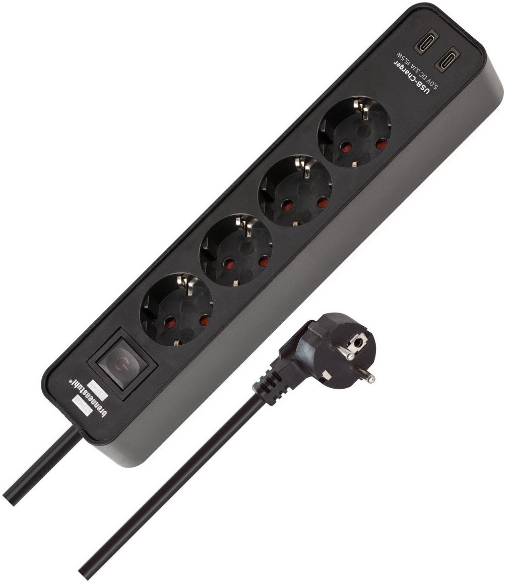Brennenstuhl Ecolor H05VV-F3G1,5 1,5m 4-fach mit 2 USB-C-Ladebuchsen Steckdosenleiste (USB-Anschlüsse, Kabellänge 1,5 m)