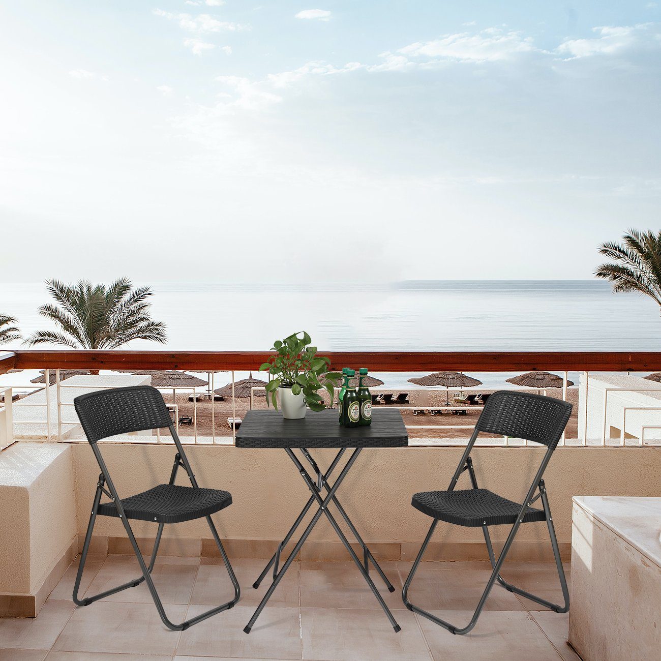 Sekey Balkonset Balkonmöbel Set Klapptisch mit 2 stühlen Bistro-Set Klappbar Rattan, (3-tlg), 3-tlg., Balkon tisch und stuhl, 2x Polyrattan Klappstuhl mit 200 kg