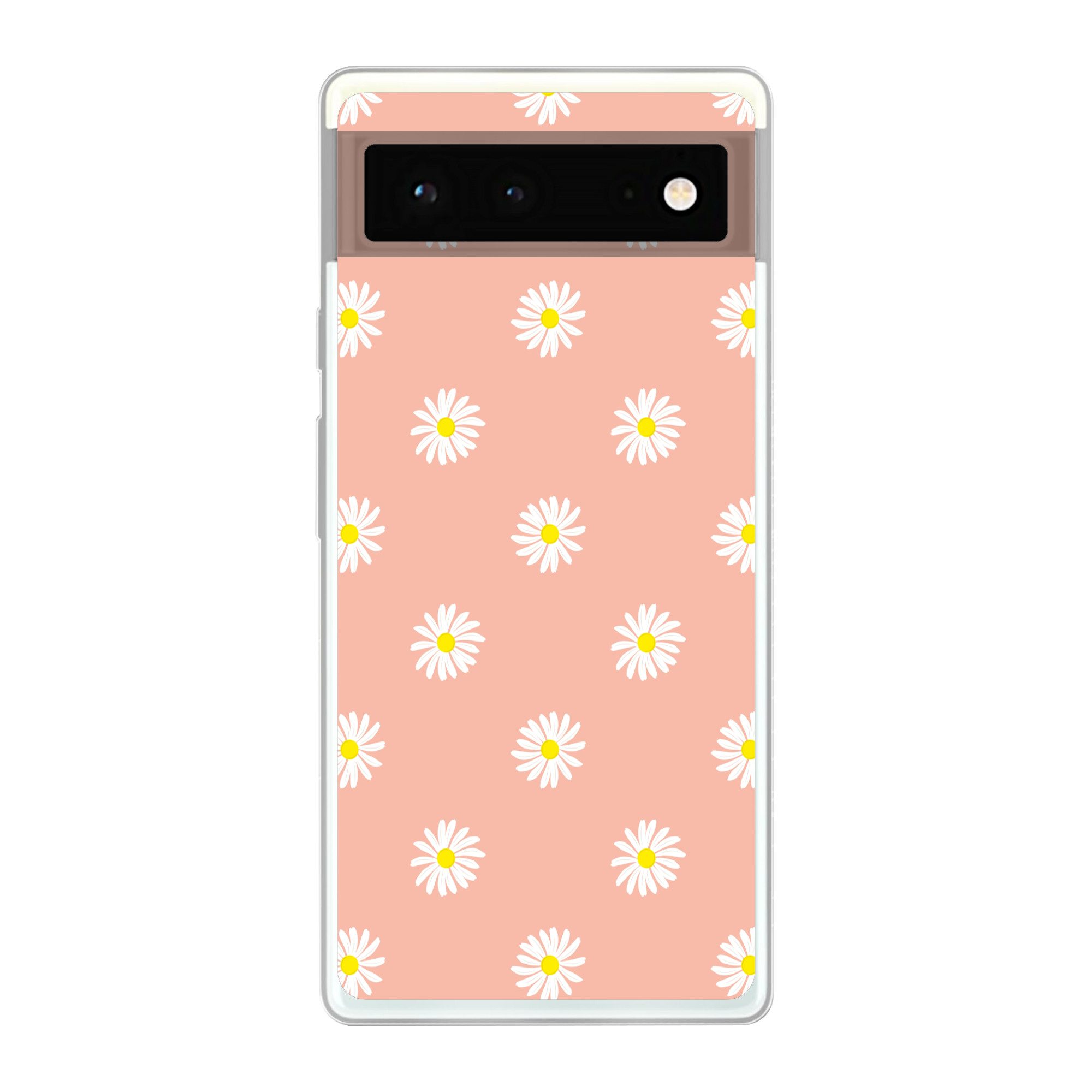 MuchoWow Handyhülle für Google Pixel 6 Gänseblümchen - Pastell - Weiß - Rosa - Blumendruck, Handy Case, Silikon, Bumper Case Dünn