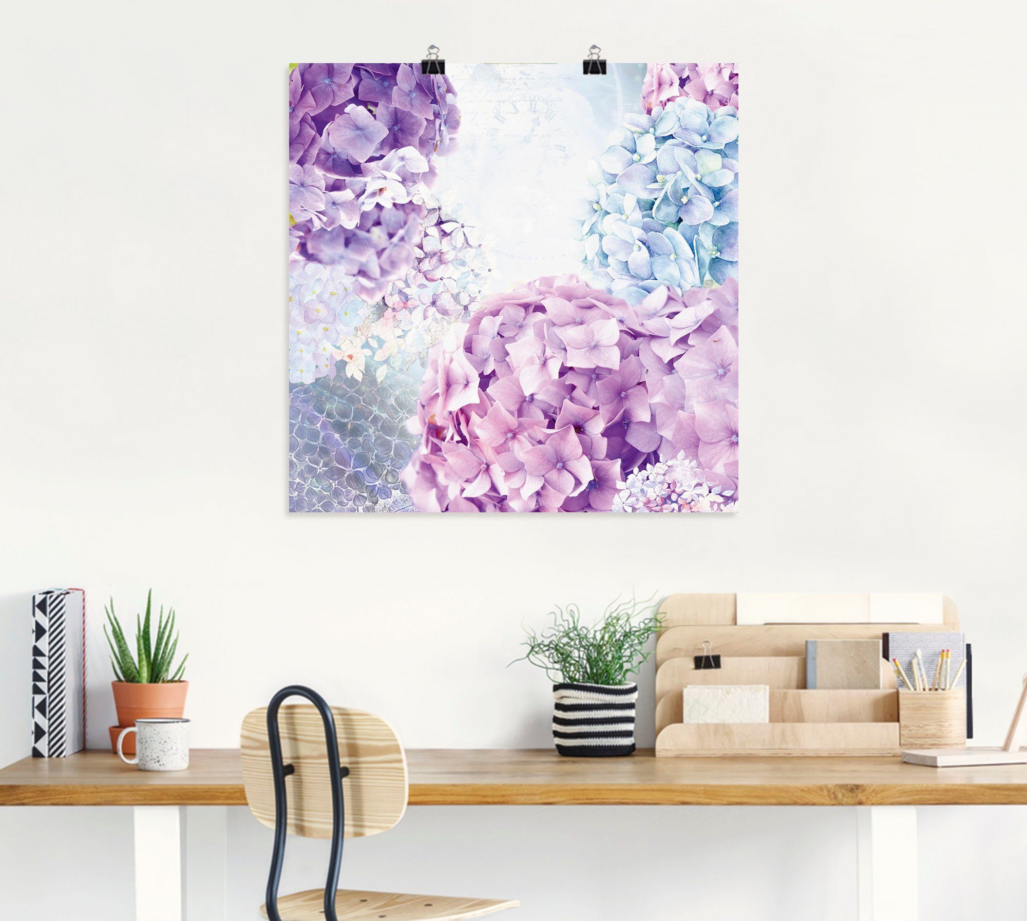 Pink Wandaufkleber St), Alubild, Poster oder Blumen Blau als Wandbild (1 Leinwandbild, Hortensie, und in versch. Größen Artland