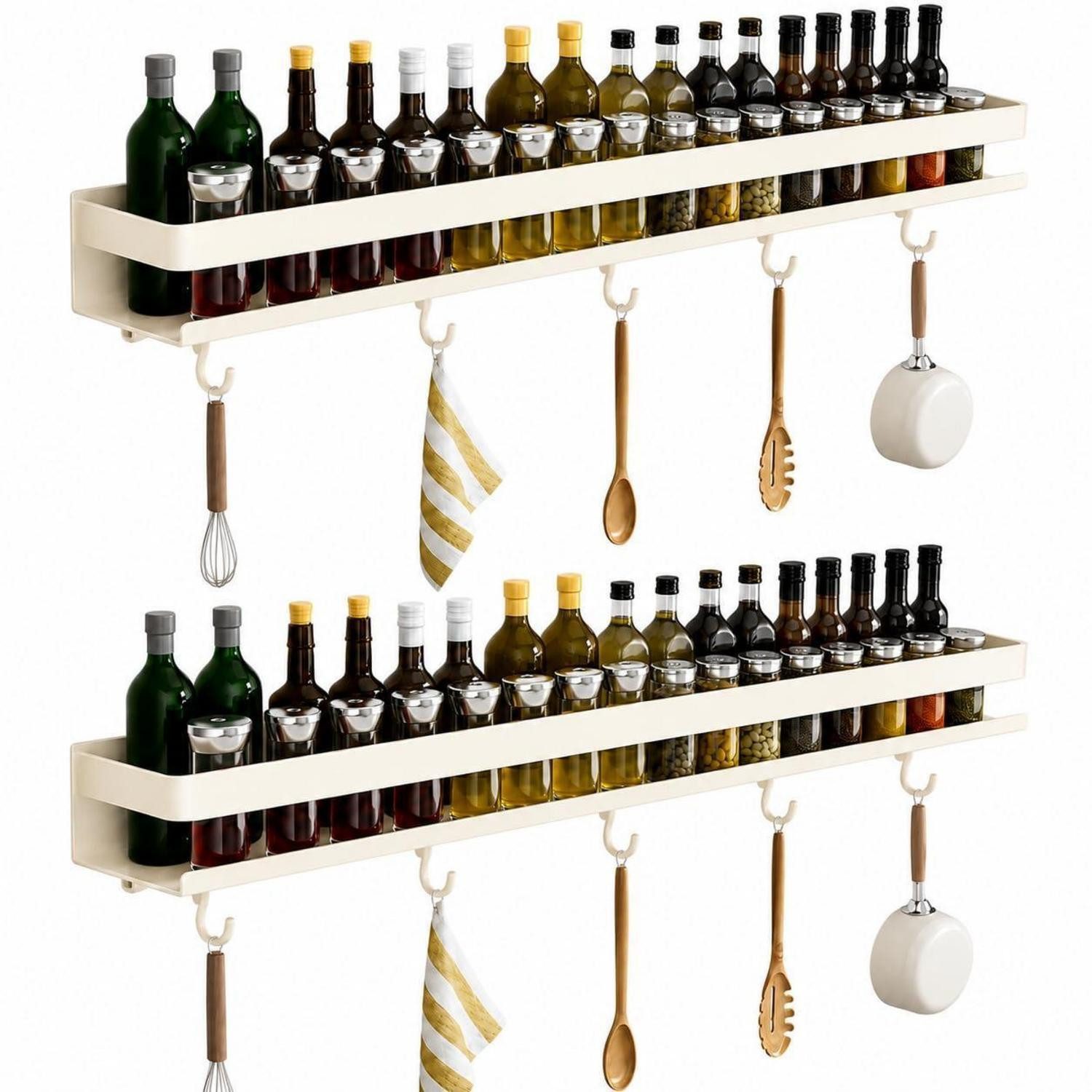 LuxusKollektion Gewürzregal Küchenregal Wand 2er Set 60cm cremeweiß, 1-tlg.