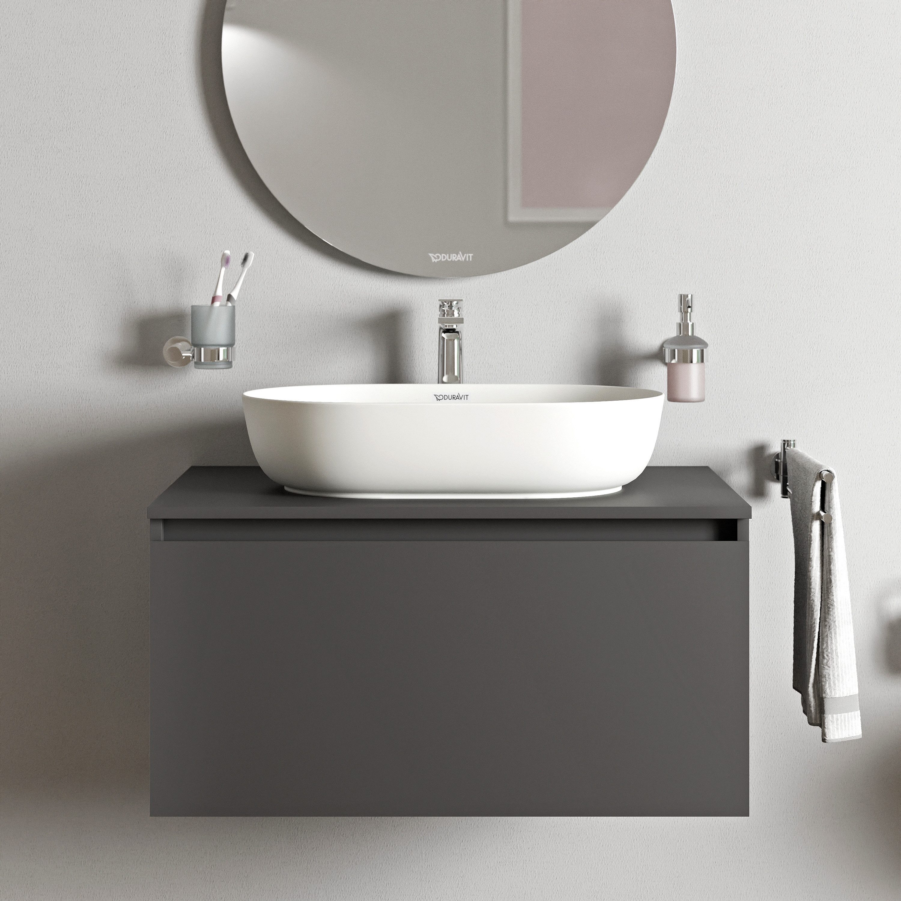 Duravit Waschbeckenunterschrank Vellora 80cm Graphit matt Waschtischunterschrank 1 Auszug