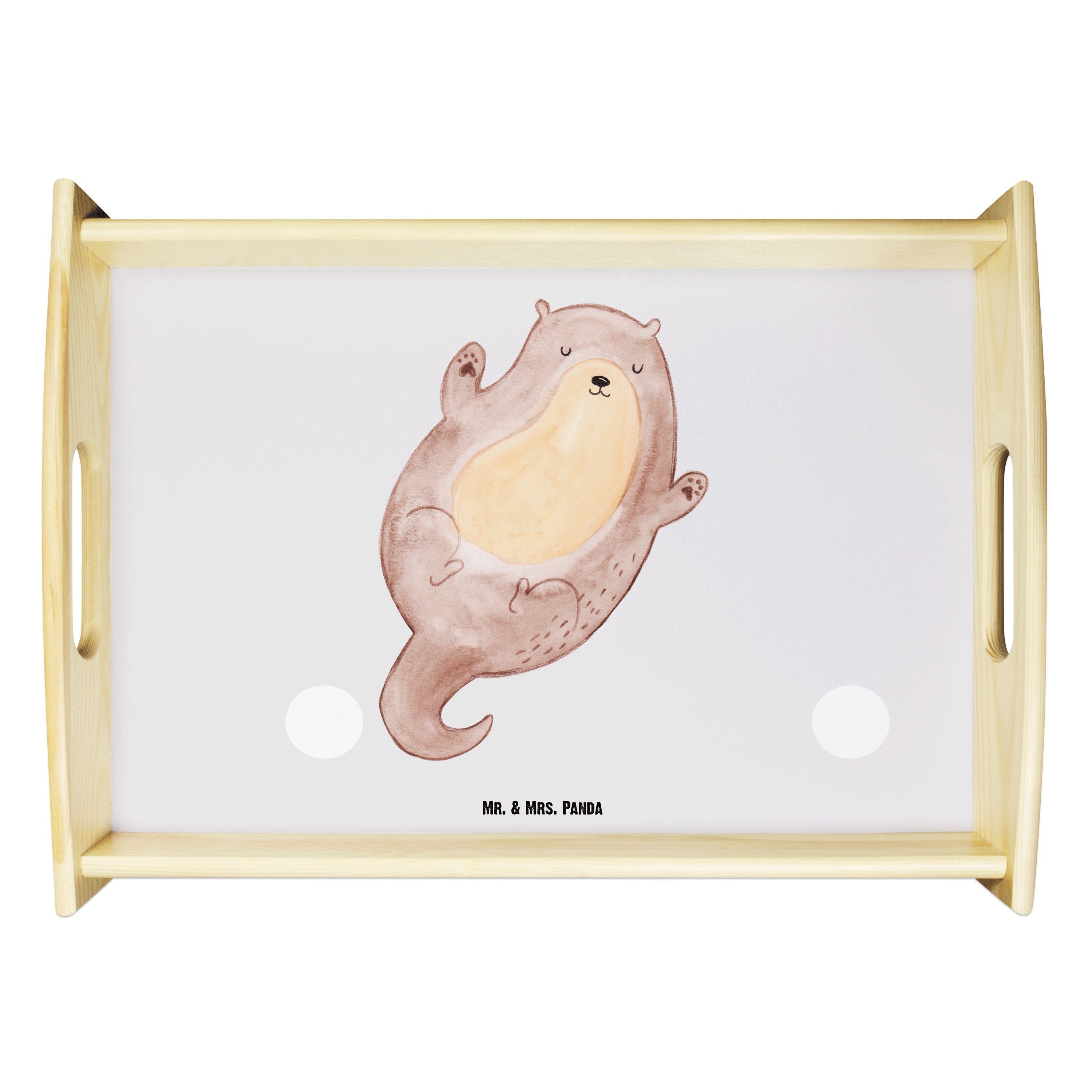 Mr. & Mrs. Panda Tablett Otter Umarmen - Grau Pastell - Geschenk, hallo, glücklich, Frühstück, Echtholz lasiert, (1-tlg)