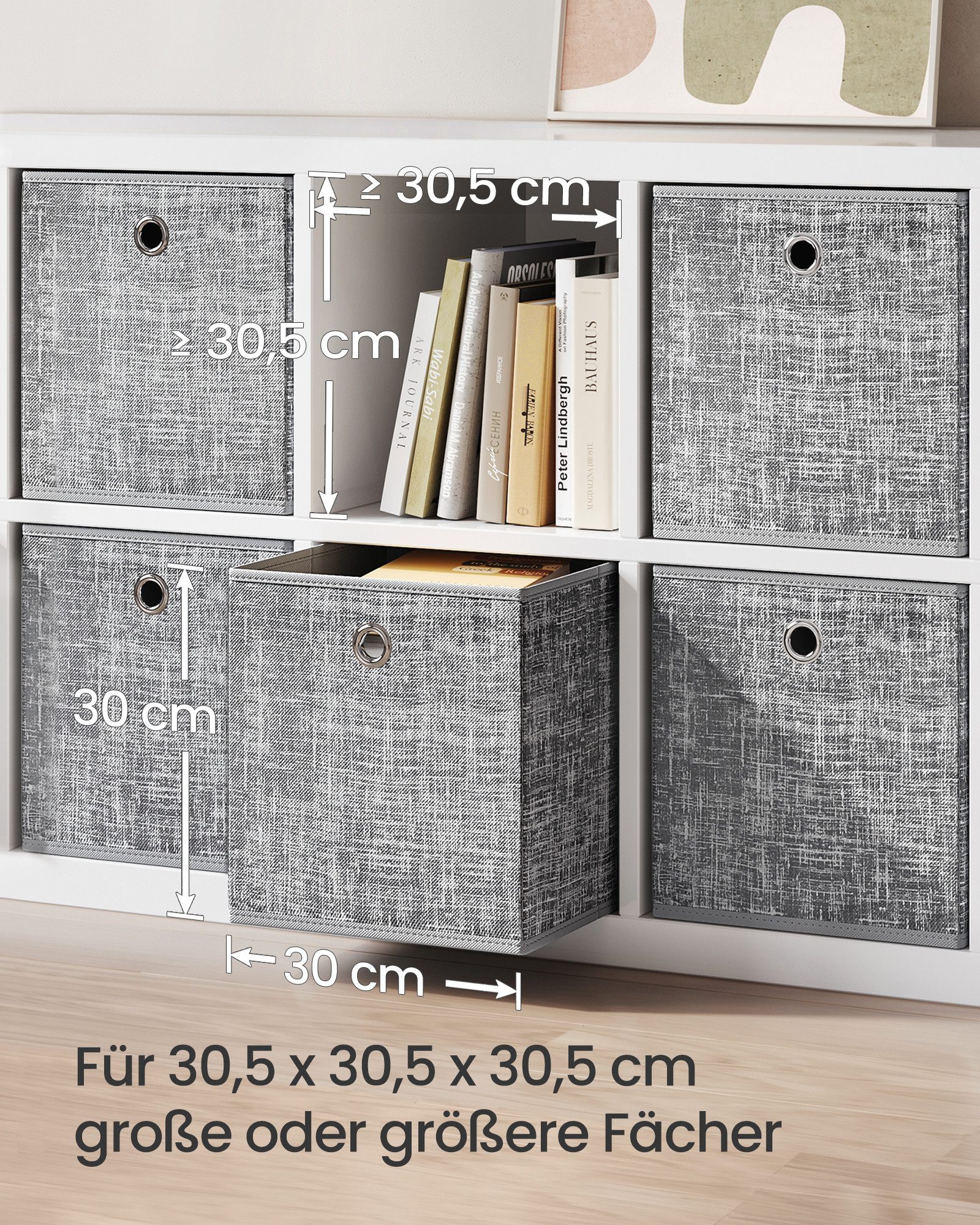 SONGMICS Aufbewahrungsbox Aufbewahrungsboxen, stoff, Ordnungsboxen, Organizer (Aufbewahrung, für Würfelregal, mit Griff), 6er Set, Faltbox, 30x30x30 cm, grau