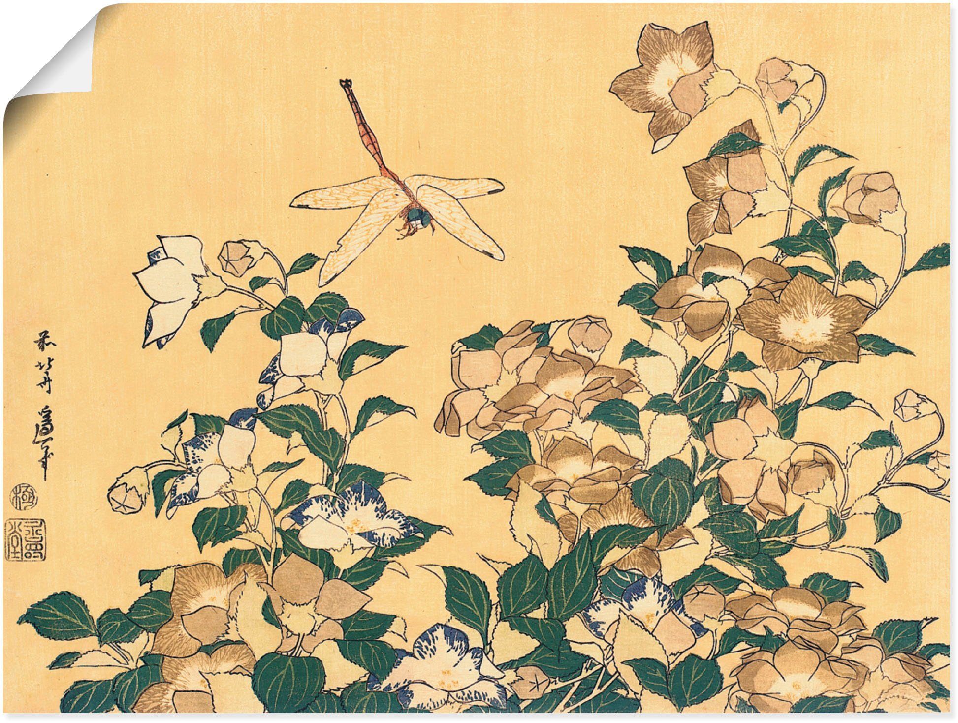 Artland Wandbild Chinesische Glockenblume und Libelle, Blumen (1 St), als Leinwandbild, Wandaufkleber oder Poster in versch. Größen