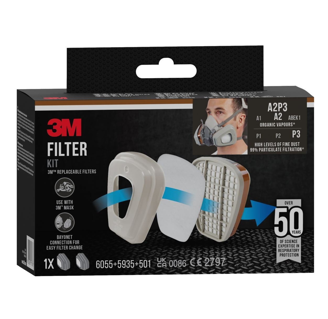 3M Filtrierende Halbmasken FFP2 3M Filtersatz für Atemschutzmasken 6003-1 A2 P3