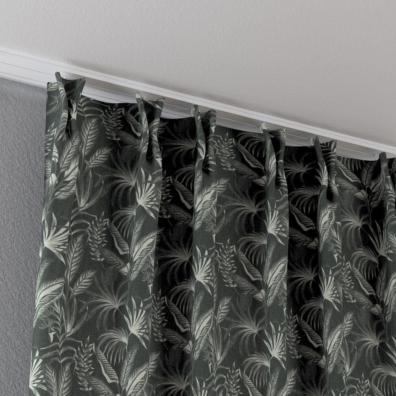 Falten Vorhang flämischen mit Dekoria Vorhang 70 2-er x schwarz Flowers, 100 cm,