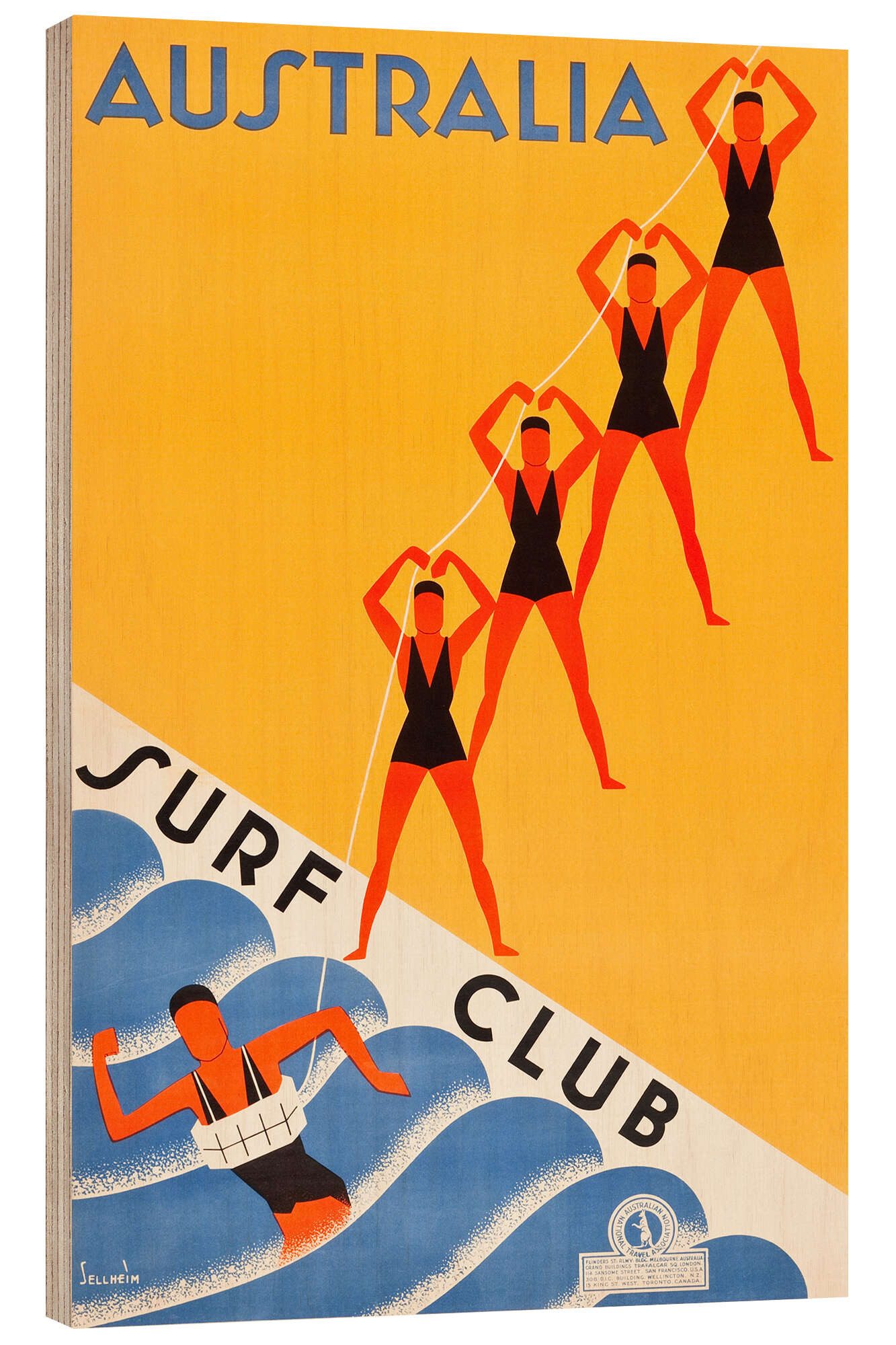 Posterlounge Wandbild Surf Club Australia, Vintage Travel Collection, erhältlich als Poster, Leinwandbild, Wandsticker oder Acrylglasbild