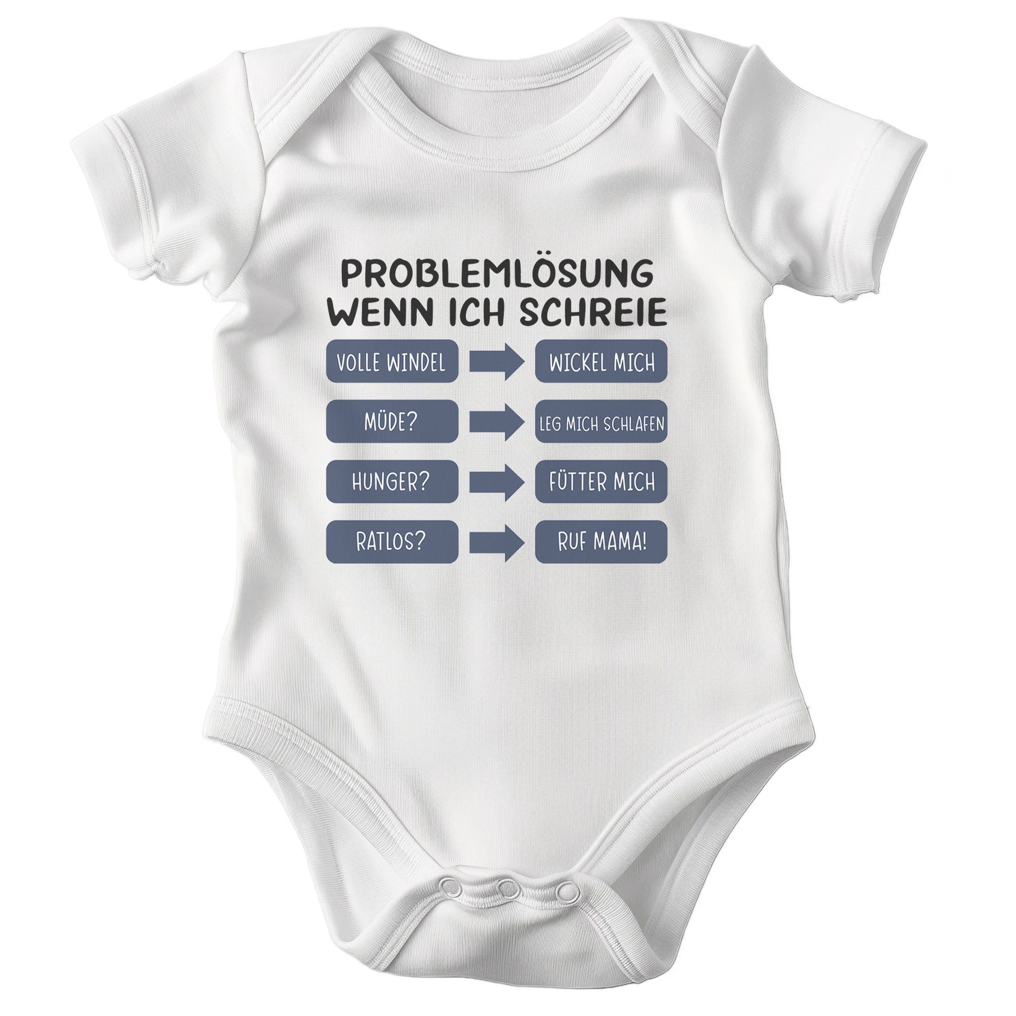 22Feels Kurzarmbody Bio Jungen Babybody Weiß Problemlösung Spruch (Blau) Geschenk Taufe BIO-Baumwolle - In Deutschland Bedruckt - Niedlicher Print