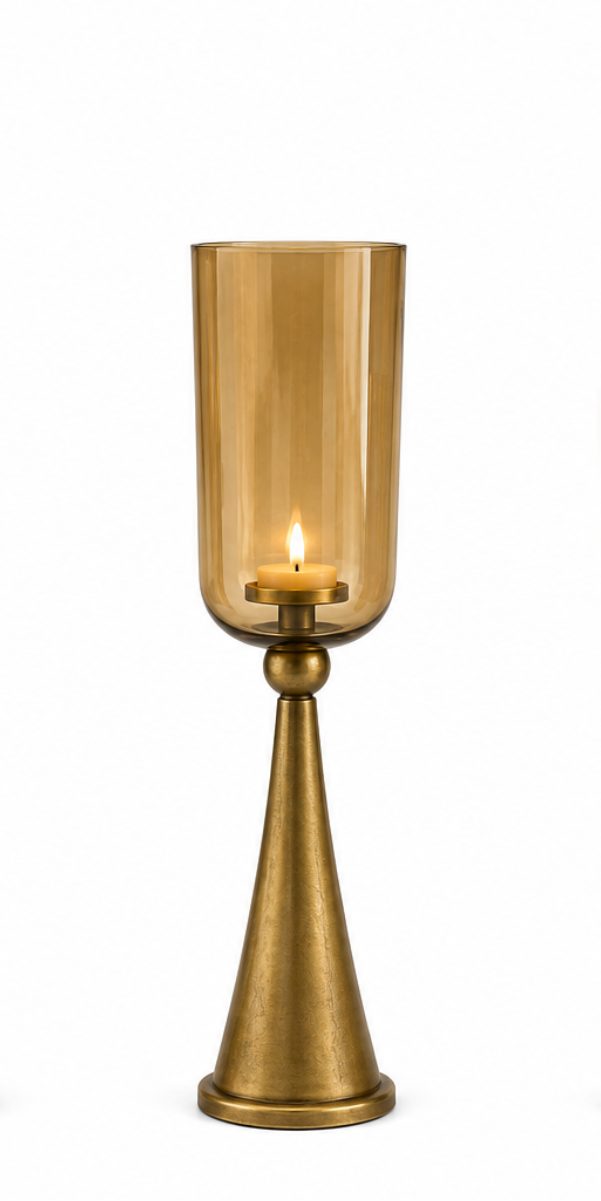 finehomegarden Bodenwindlicht Kerzenständer Säule Gold mit Glas Hurricane Windlicht Metall & Glas (Stück, 1 St), H93cm Eleganter Boden-Kerzenhalter Wohnzimmer, Flur & Eventdekoration