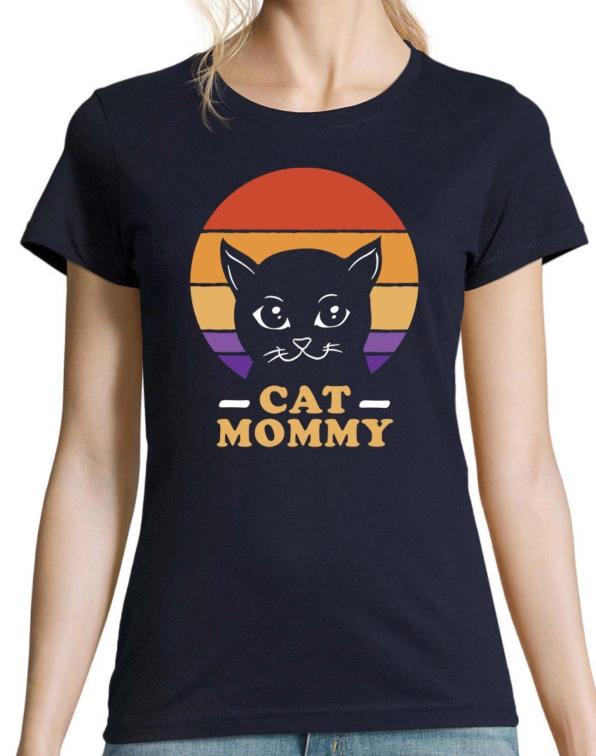 Shirt Katzenmama T-Shirt Mommy Cat Designz Frontmotiv Navyblau Damen lustigem mit Katzen Youth