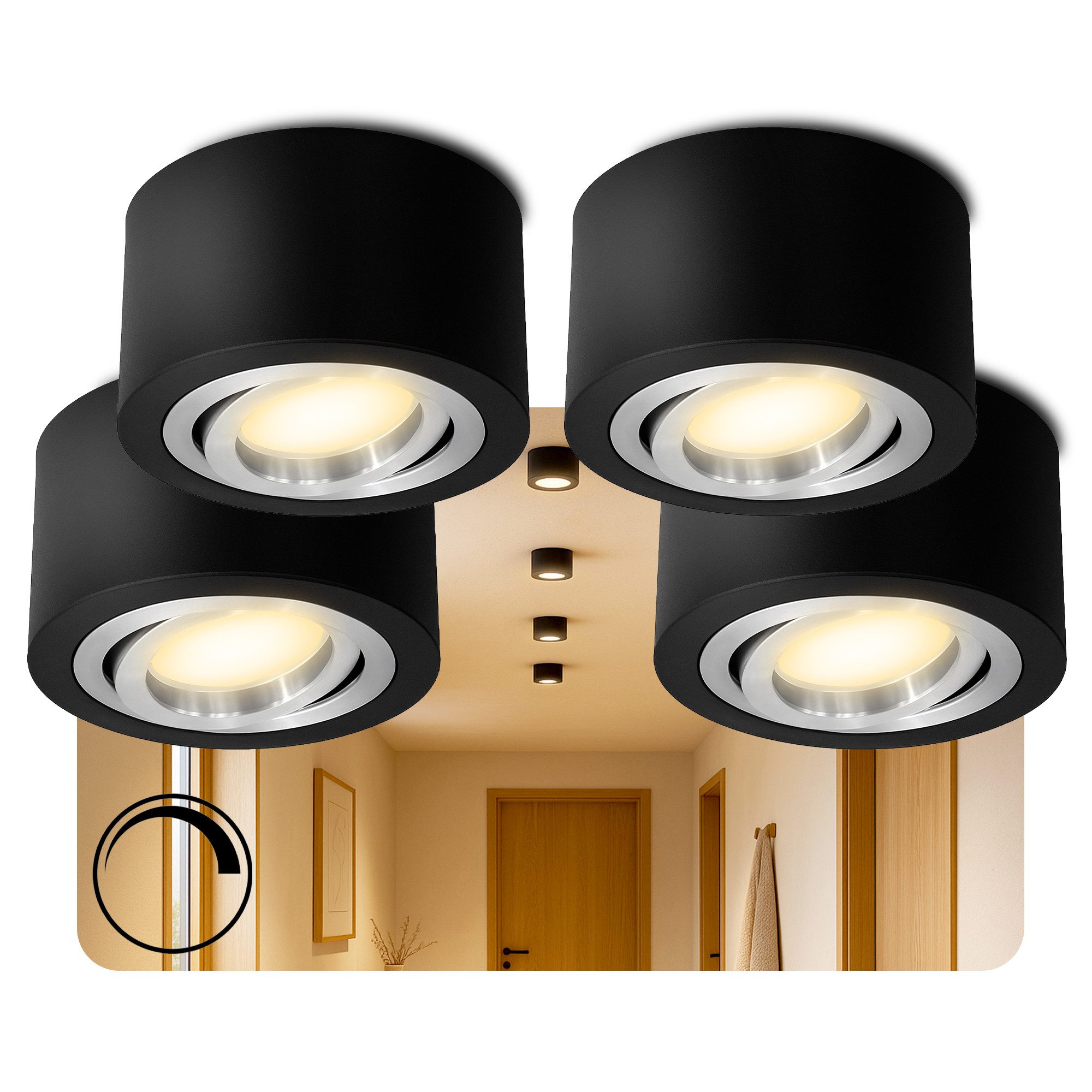 SSC-LUXon LED Aufbaustrahler LANTI Aufbauleuchte schwarz schwenkbar mit dimmbarem LED 4W warmweiß, Warmweiß