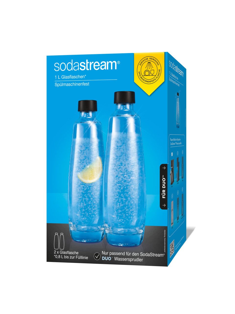 SodaStream Trinkflasche Sodastream Glasflasche für Duo 2x 1 L Füllmenge