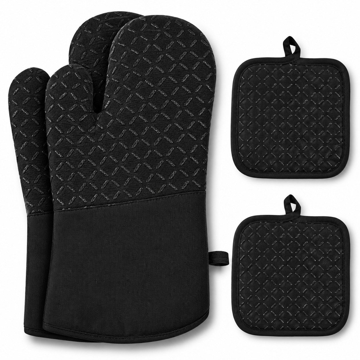 VEKROBOT Topflappen 4 Backmatten Topflifter Hitzebeständig rutschfeste Silikon Oberfläche, (Set, 1-tlg., Geeignet für Backen, Küche und Kochen), 2 Ofenhandschuhe + 2 Tischsets