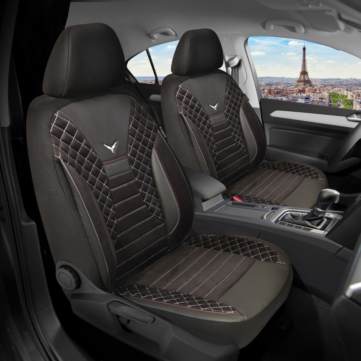 BREMER SITZBEZÜGE Autositzbezug für Mercedes GLK X204 Bj 2008-15 (PS808), Set, Schonbezüge Sitzbezüge Fahrer und Beifahrer, in Schwarz/Weiße Naht