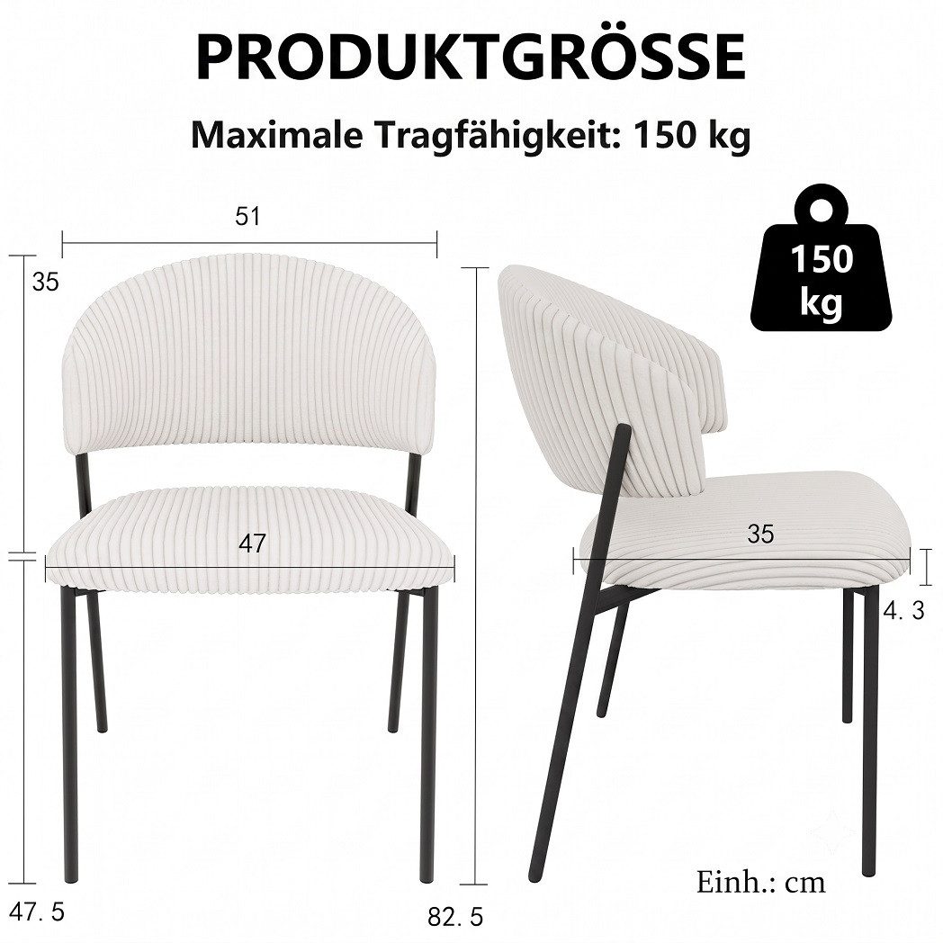 Jiexi Esszimmerstuhl Modernes Esszimmerstuhl-Set in Cord-Optik, bequem & stabil