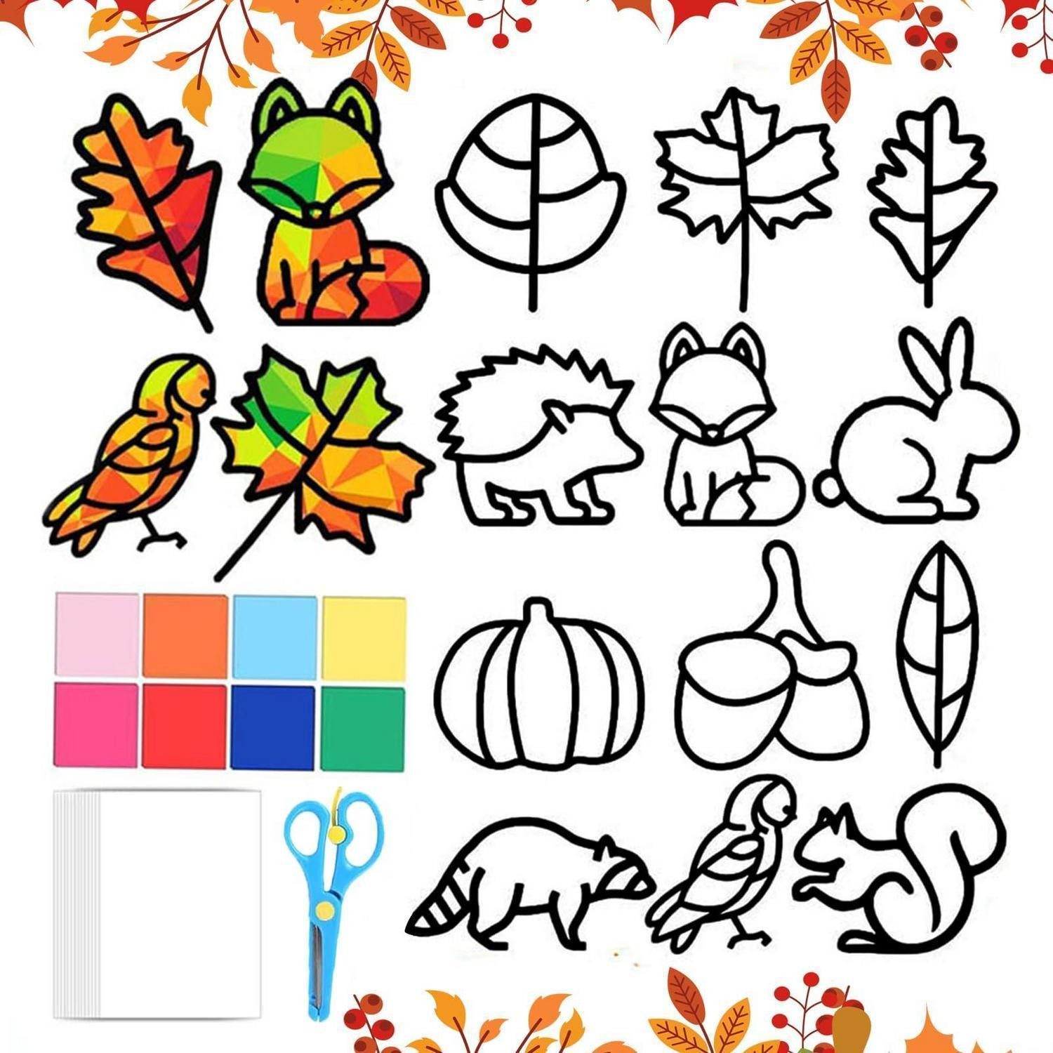 LuxusKollektion Fensterbild Herbst Bastelset Kinder 12 Stück Fensterbilder Deko Kinder