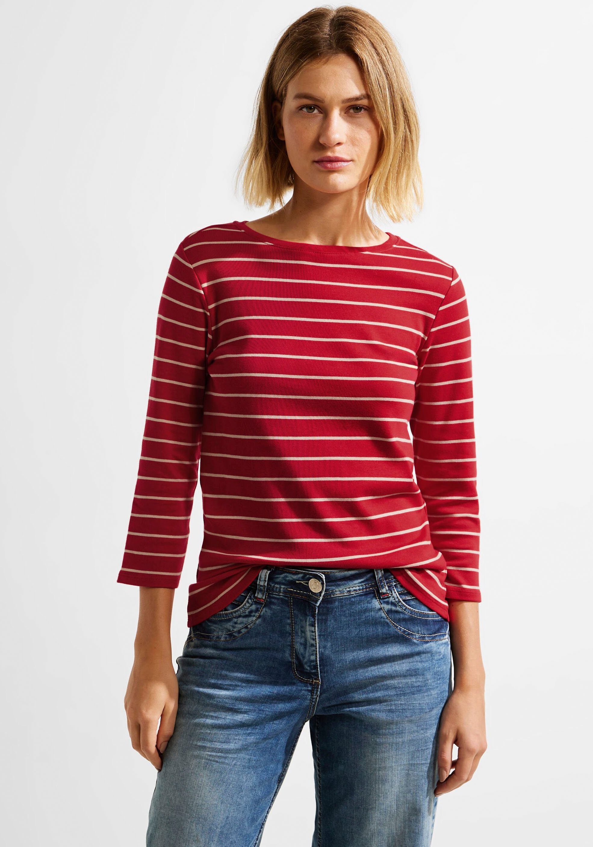 3/4-Arm-Shirt 3/4-langen Cecil red Streifenshirt Basic casual mit Ärmeln