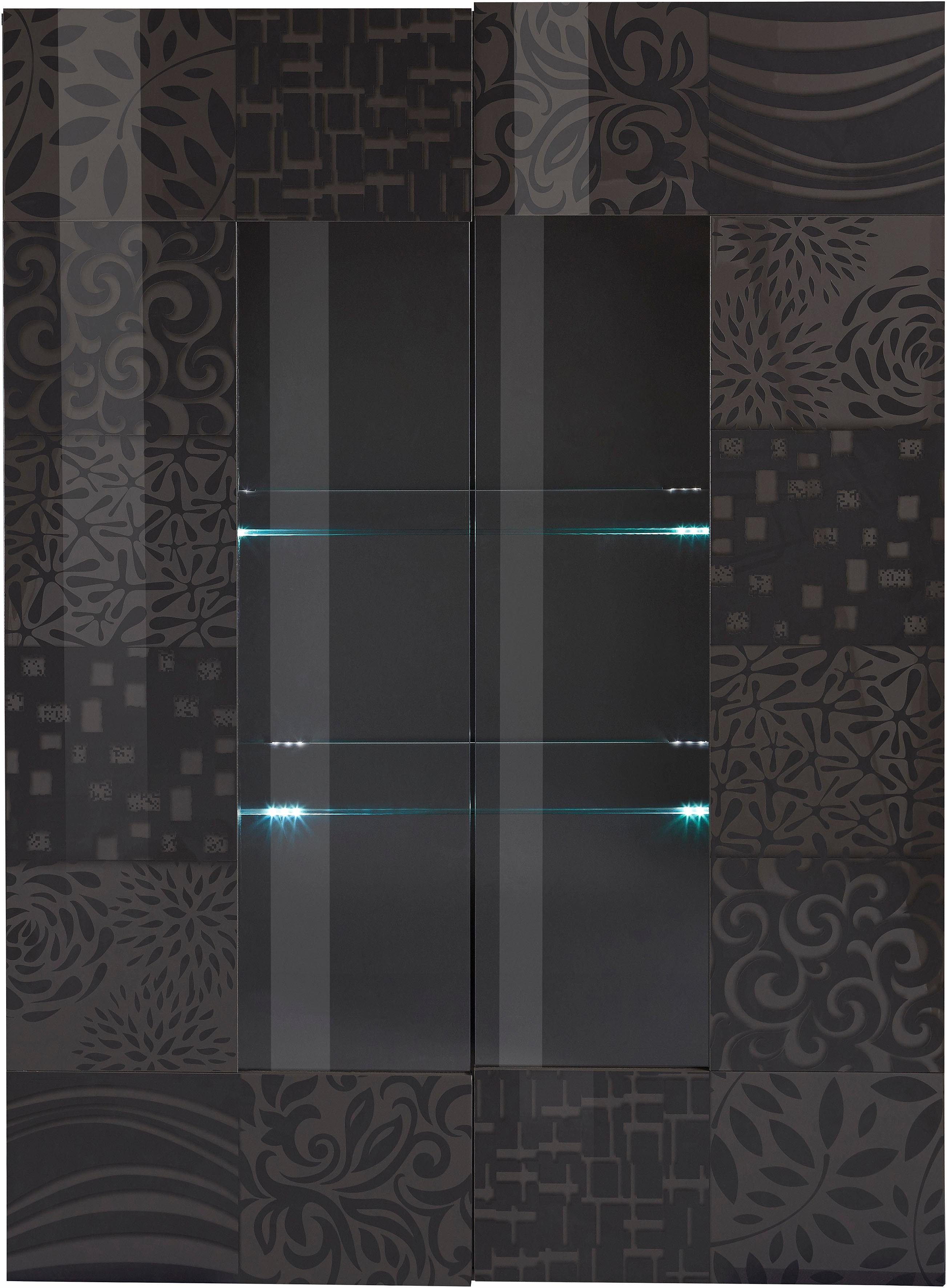 Home affaire Vitrine Miro Stauraumvitrine, Höhe 166 cm mit dekorativem Siebdruck