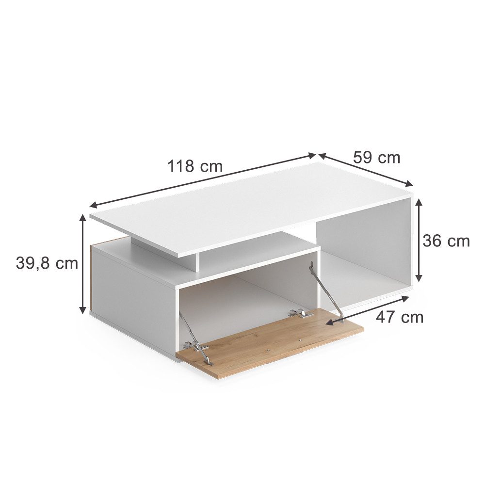 Vicco Couchtisch Roland, Weiß/Goldkraft Eiche, 118 günstig online kaufen