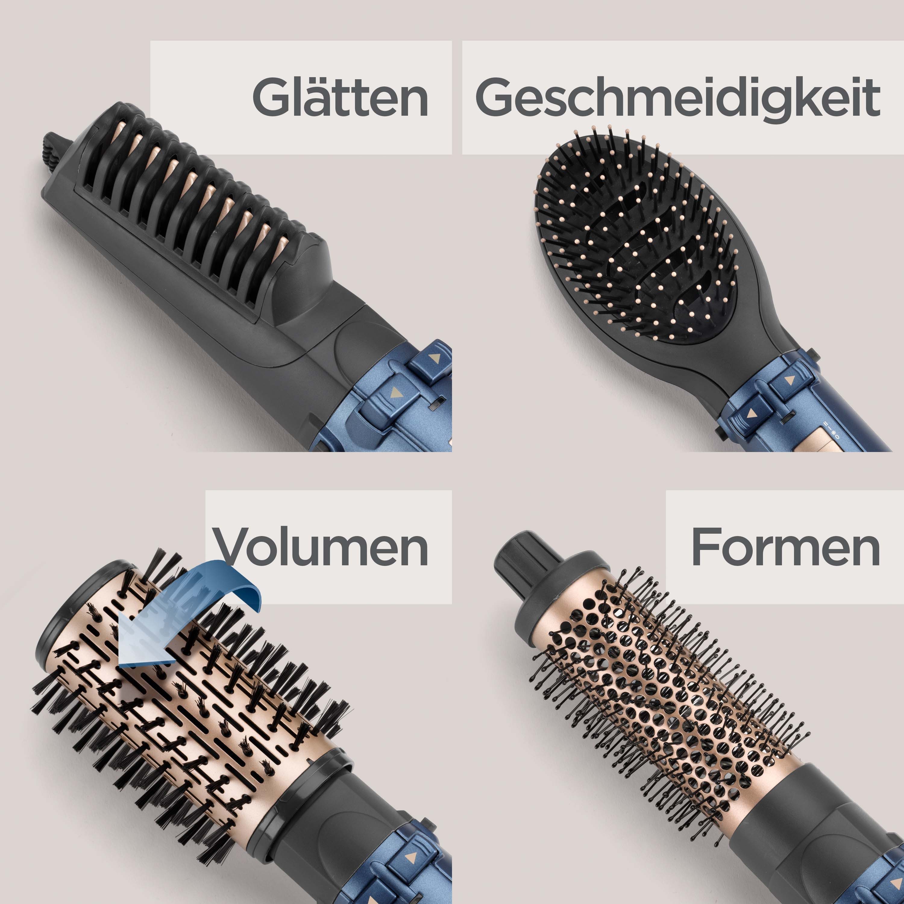 BaByliss Warmluftbürste Style Pro 1000 Rotierende Warmluftbürste mit Aufsätzen, AS965E, 4-in-1 Heißluftstyler mit Ionen-Technologie für Volumen & Glanz, 1000W blau